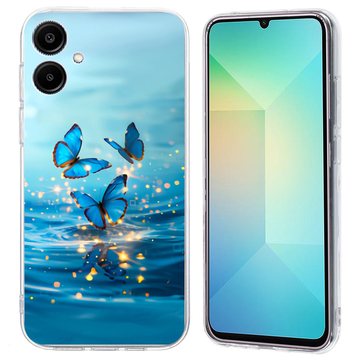 For Samsung Galaxy A06 Case Pattern Printing Shockproof Soft TPU Phone Cover - Blue Butterfly