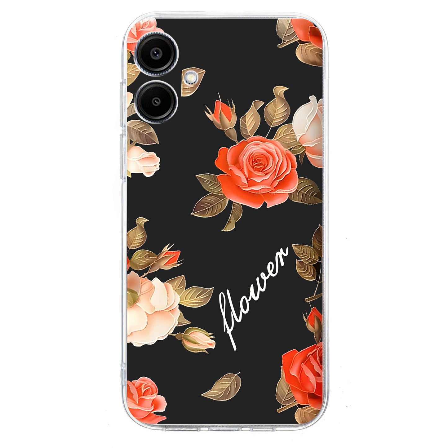 For Samsung Galaxy A06 Case Pattern Printing Shockproof Soft TPU Phone Cover - Black Background Flowers