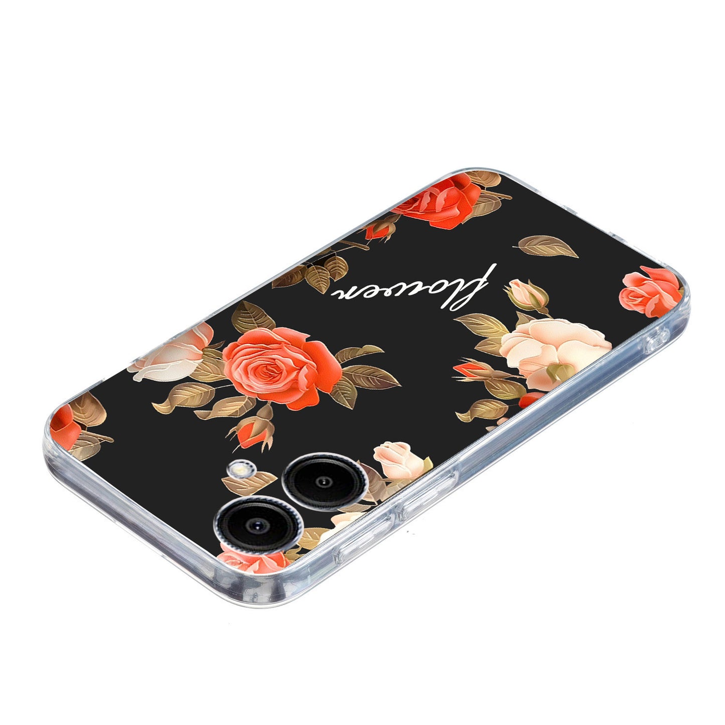 For Samsung Galaxy A06 Case Pattern Printing Shockproof Soft TPU Phone Cover - Black Background Flowers