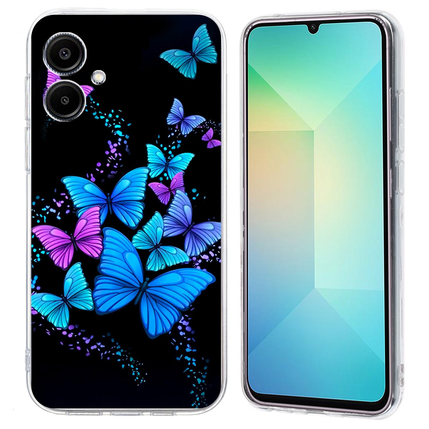 For Samsung Galaxy A06 Case Pattern Printing Shockproof Soft TPU Phone Cover - Colorful Butterflies
