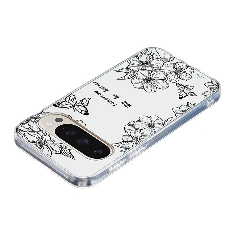 For Google Pixel 9 / 9 Pro Case Pattern Printing Shockproof Soft TPU Phone Cover - Butterfly Flower