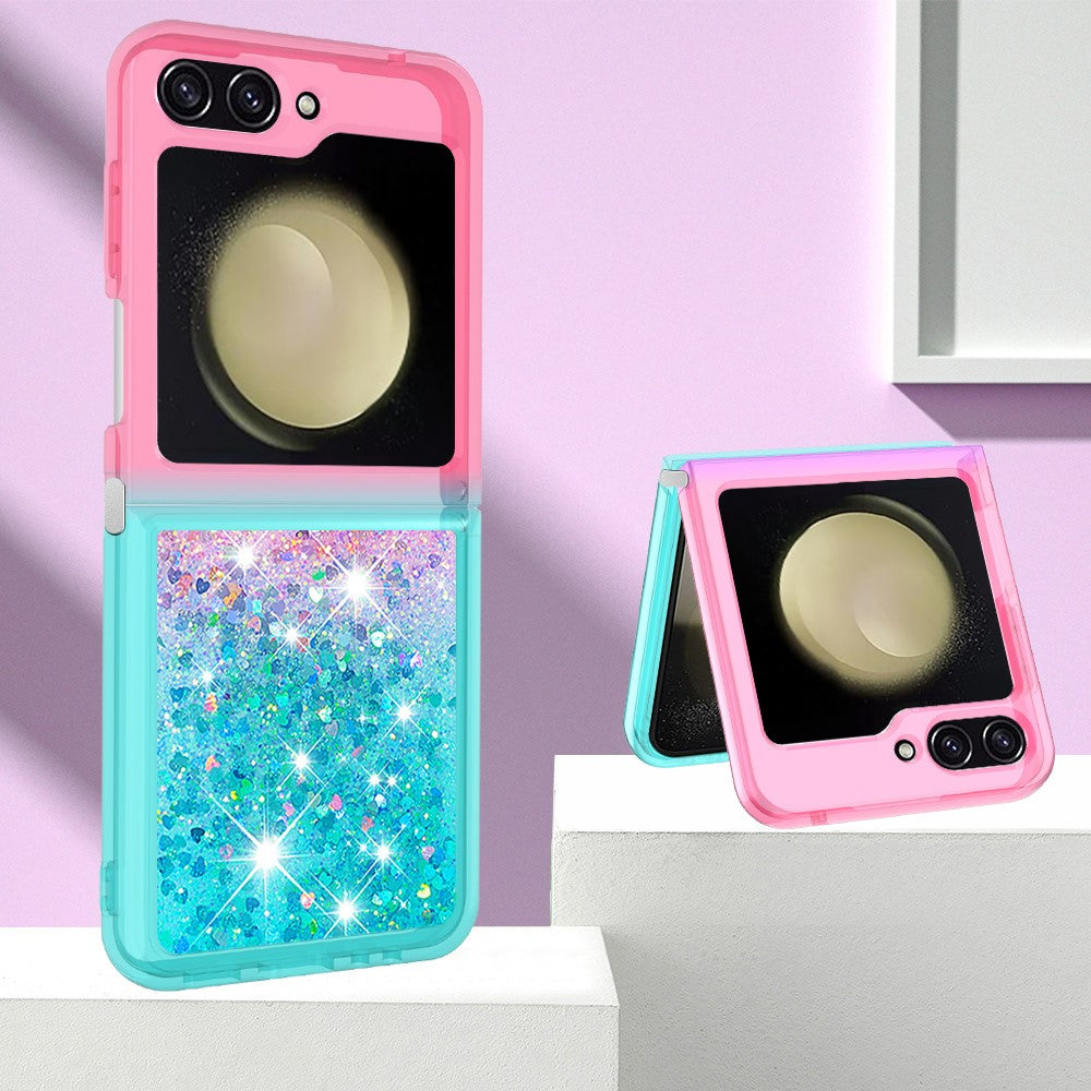 For Samsung Galaxy Z Flip7 FE 5G / Z Flip6 5G TPU Case Gradient Quicksand Phone Back Cover - Pink+Sky Blue