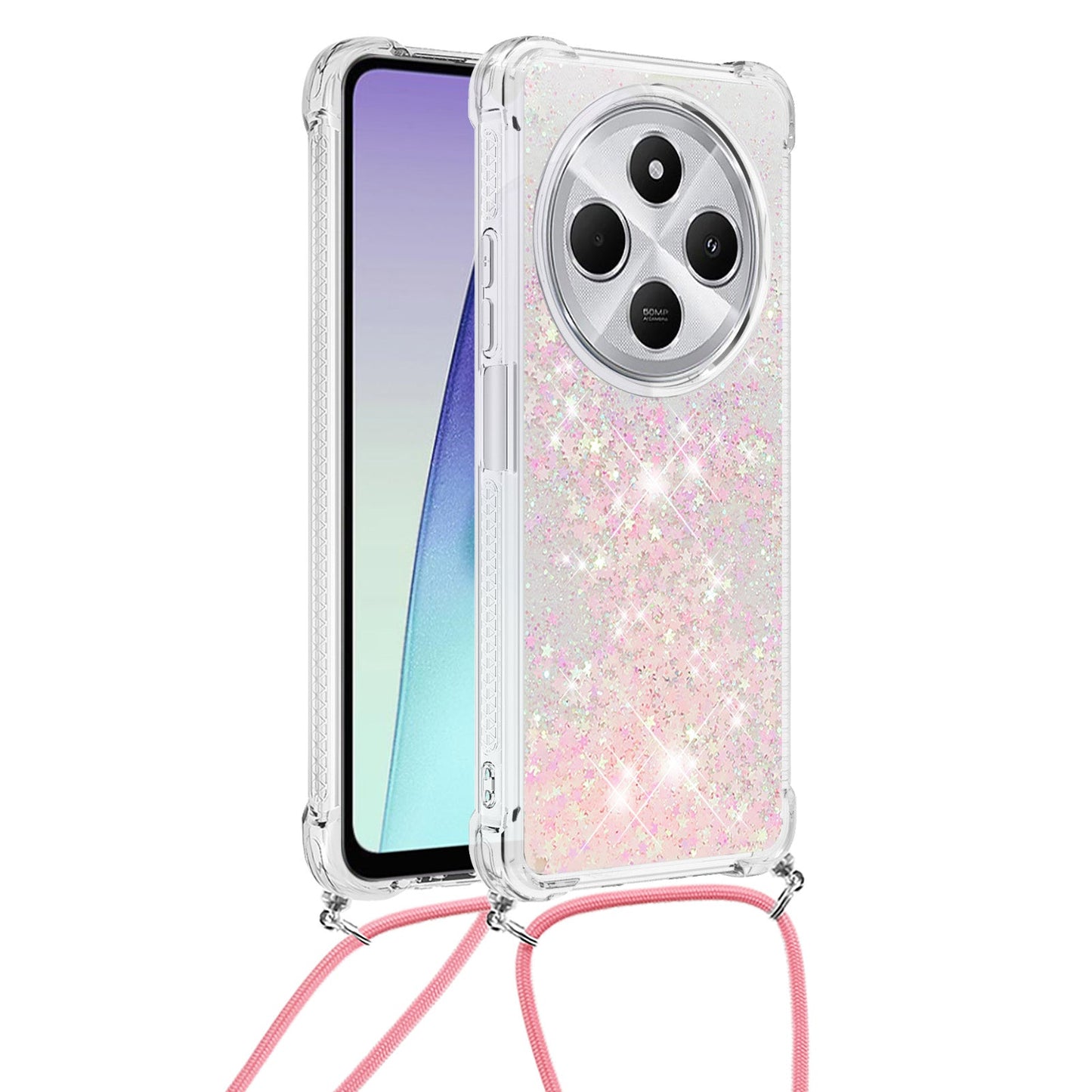 For Xiaomi Redmi 14R 5G / Xiaomi Poco C75 4G / Xiaomi Redmi 14C 4G Case Quicksand TPU Phone Cover - Pink / Pentagram