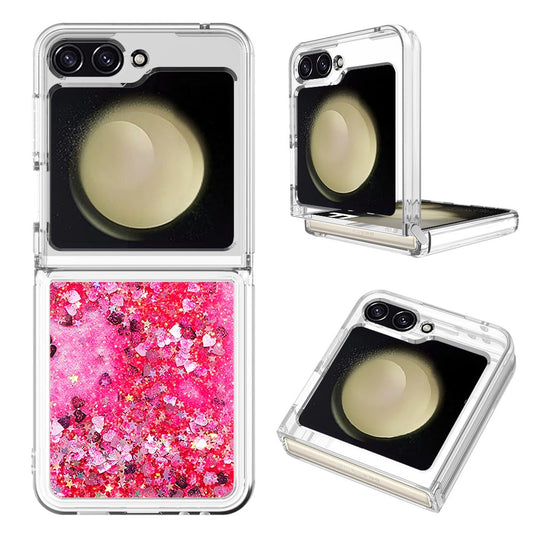 For Samsung Galaxy Z Flip7 FE 5G / Z Flip6 5G TPU Case Glitter Quicksand Shockproof Phone Back Cover - Pink / Hearts