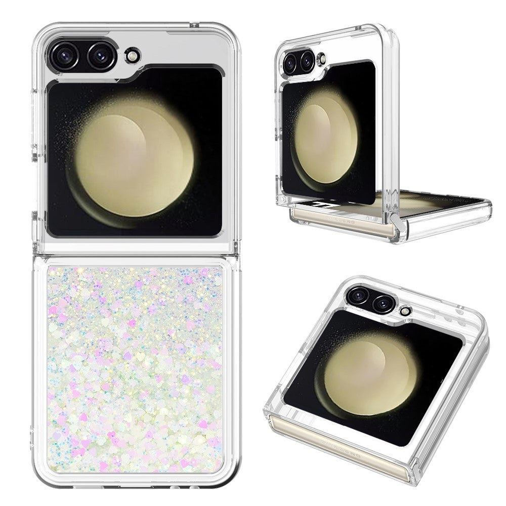 For Samsung Galaxy Z Flip7 FE 5G / Z Flip6 5G TPU Case Glitter Quicksand Shockproof Phone Back Cover - Laser / Hearts