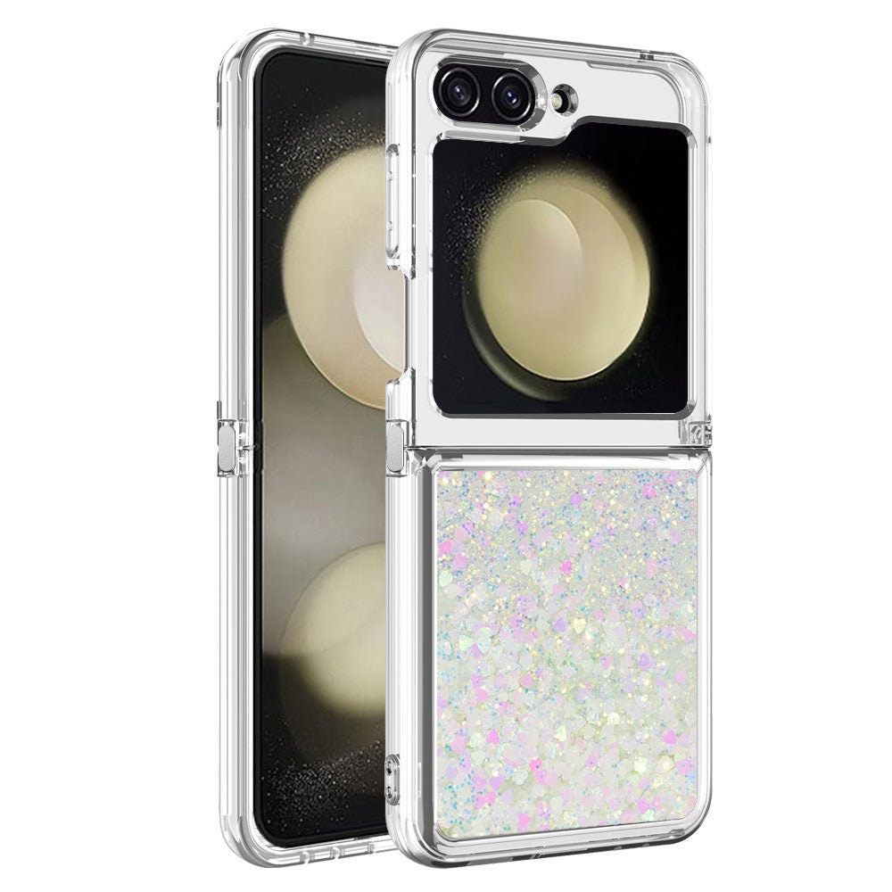 For Samsung Galaxy Z Flip7 FE 5G / Z Flip6 5G TPU Case Glitter Quicksand Shockproof Phone Back Cover - Laser / Hearts