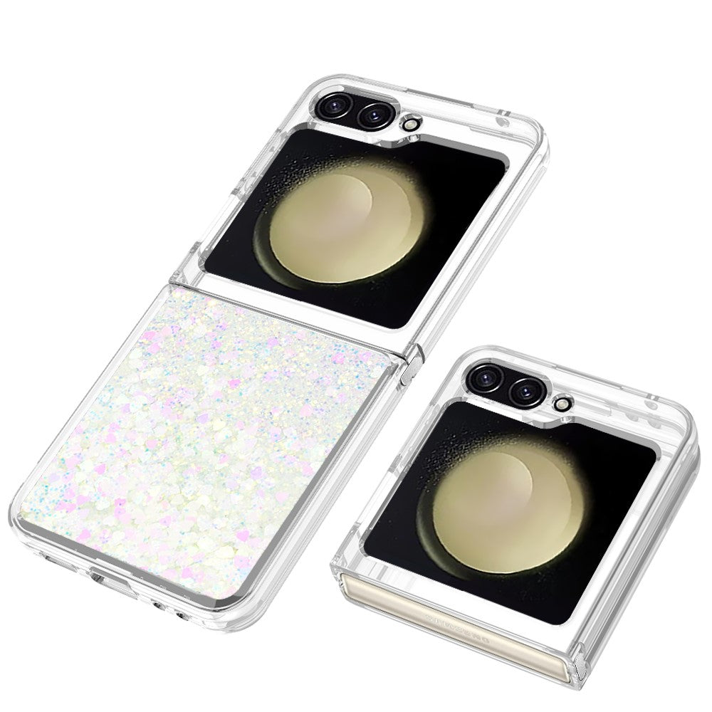 For Samsung Galaxy Z Flip7 FE 5G / Z Flip6 5G TPU Case Glitter Quicksand Shockproof Phone Back Cover - Laser / Hearts