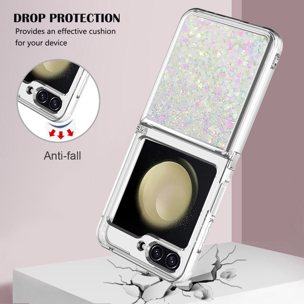 For Samsung Galaxy Z Flip7 FE 5G / Z Flip6 5G TPU Case Glitter Quicksand Shockproof Phone Back Cover - Laser / Hearts