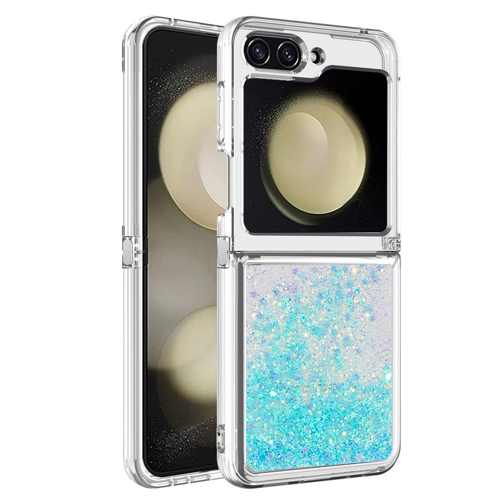 For Samsung Galaxy Z Flip7 FE 5G / Z Flip6 5G TPU Case Glitter Quicksand Shockproof Phone Back Cover - Blue / Pentagram
