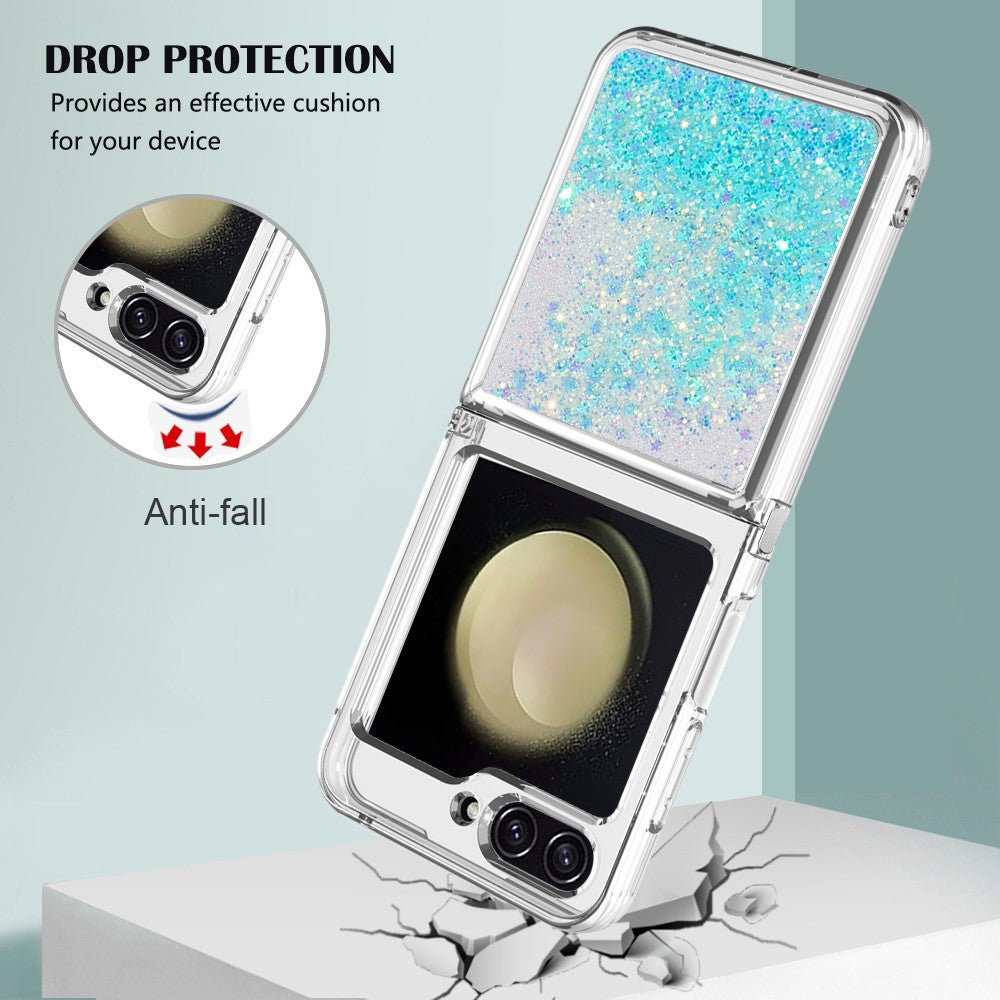 For Samsung Galaxy Z Flip7 FE 5G / Z Flip6 5G TPU Case Glitter Quicksand Shockproof Phone Back Cover - Blue / Pentagram