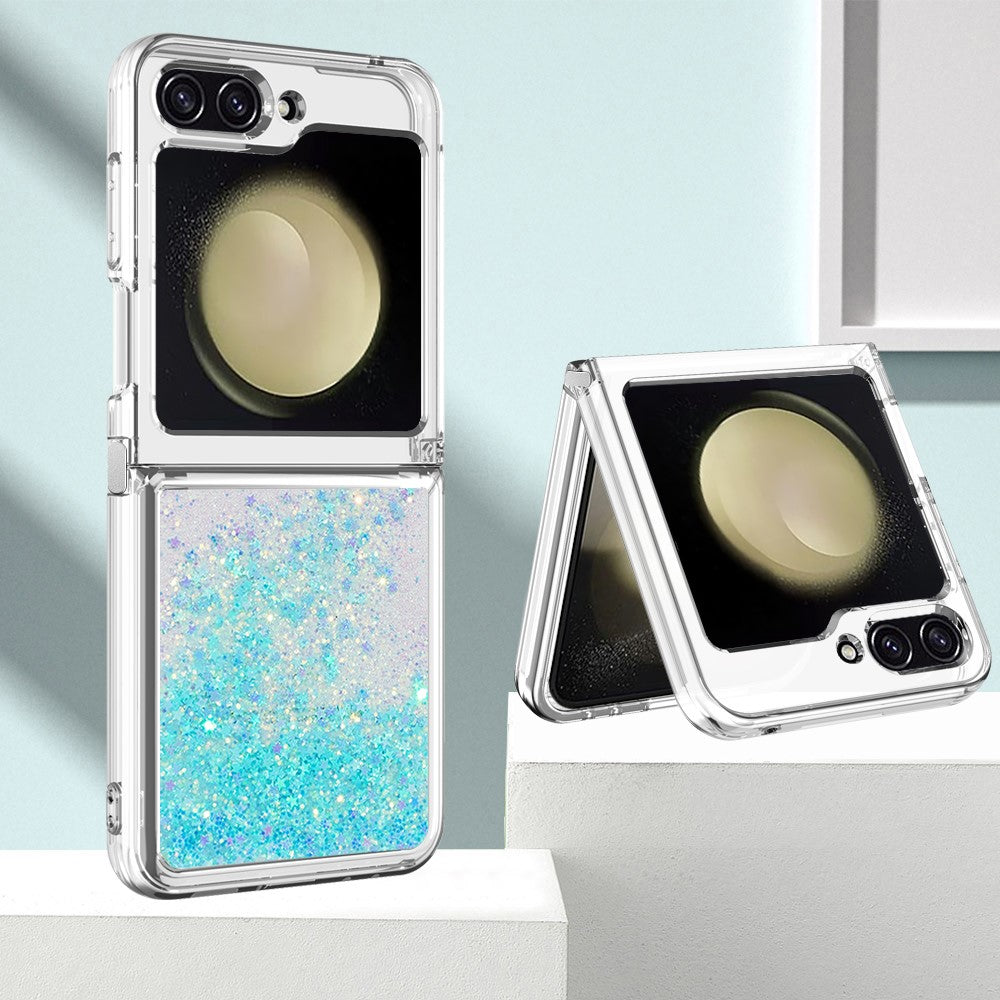 For Samsung Galaxy Z Flip7 FE 5G / Z Flip6 5G TPU Case Glitter Quicksand Shockproof Phone Back Cover - Blue / Pentagram