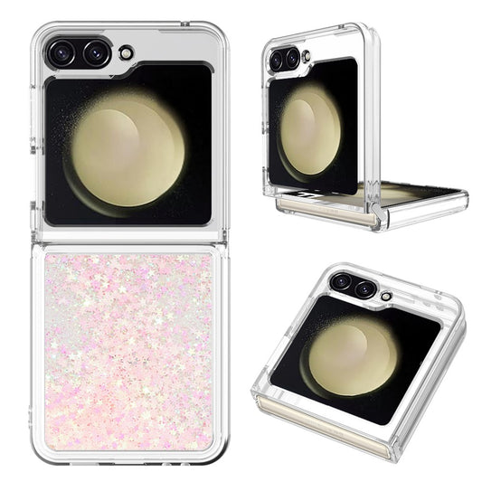 For Samsung Galaxy Z Flip7 FE 5G / Z Flip6 5G TPU Case Glitter Quicksand Shockproof Phone Back Cover - Pink / Pentagram