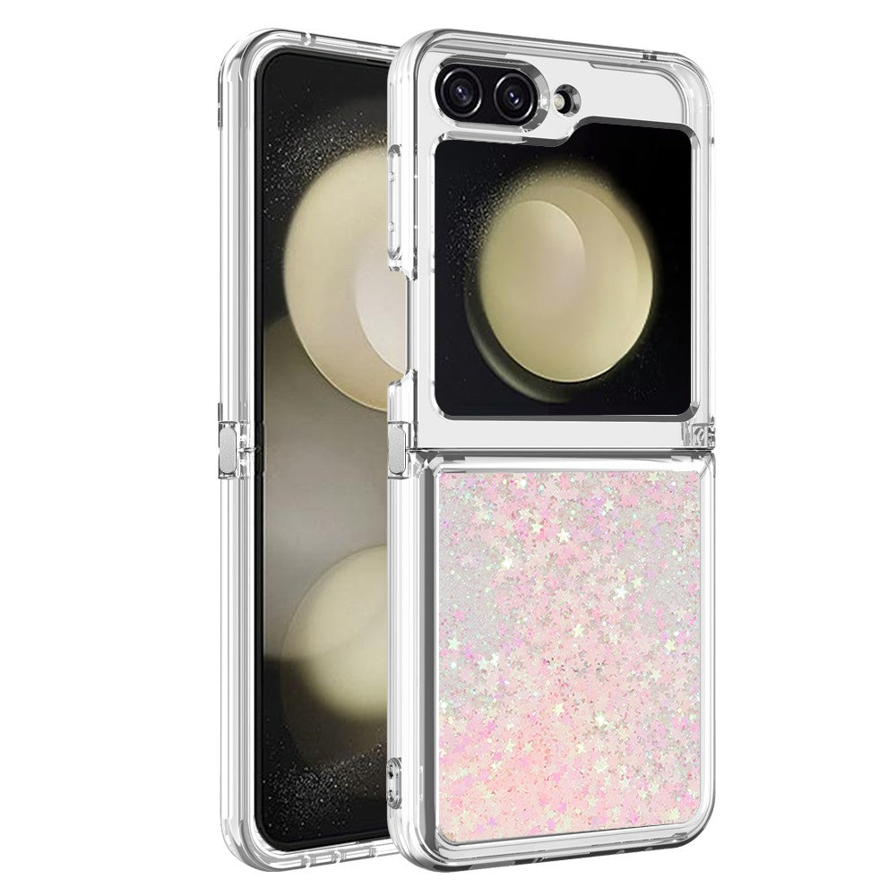 For Samsung Galaxy Z Flip7 FE 5G / Z Flip6 5G TPU Case Glitter Quicksand Shockproof Phone Back Cover - Pink / Pentagram