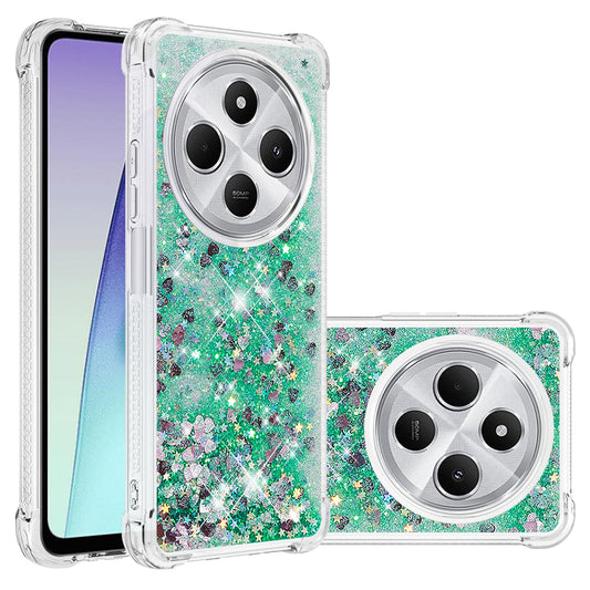 For Xiaomi Redmi 14R 5G / Xiaomi Poco C75 4G / Xiaomi Redmi 14C 4G Case Quicksand Anti-Drop TPU Phone Cover - Green / Hearts