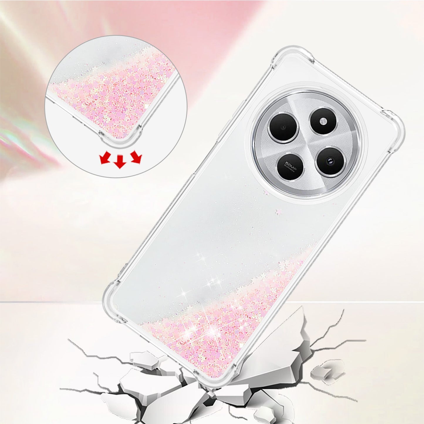 For Xiaomi Redmi 14R 5G / Xiaomi Poco C75 4G / Xiaomi Redmi 14C 4G Case Quicksand Anti-Drop TPU Phone Cover - Pink / Pentagram