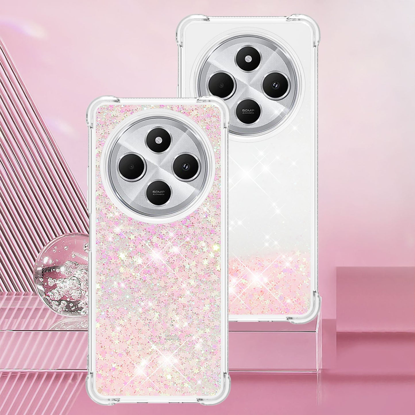 For Xiaomi Redmi 14R 5G / Xiaomi Poco C75 4G / Xiaomi Redmi 14C 4G Case Quicksand Anti-Drop TPU Phone Cover - Pink / Pentagram
