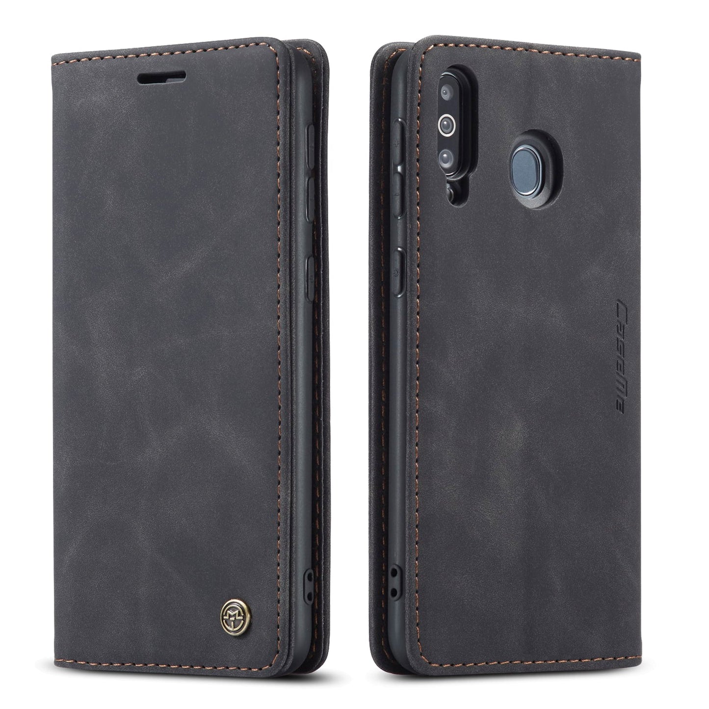 For Samsung Galaxy M30 / Galaxy A40s Case CASEME 013 Series Card Holder Stand Leather Phone Cover - Black