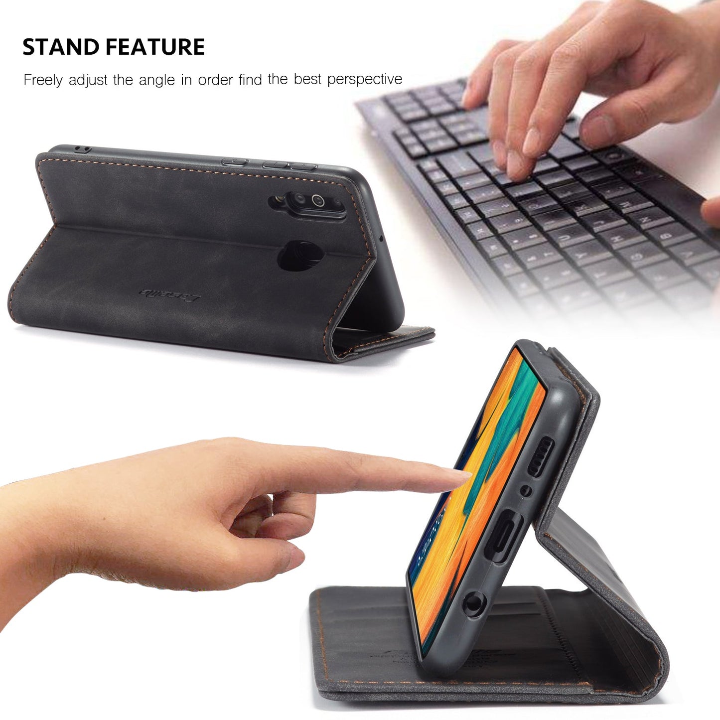 For Samsung Galaxy M30 / Galaxy A40s Case CASEME 013 Series Card Holder Stand Leather Phone Cover - Black
