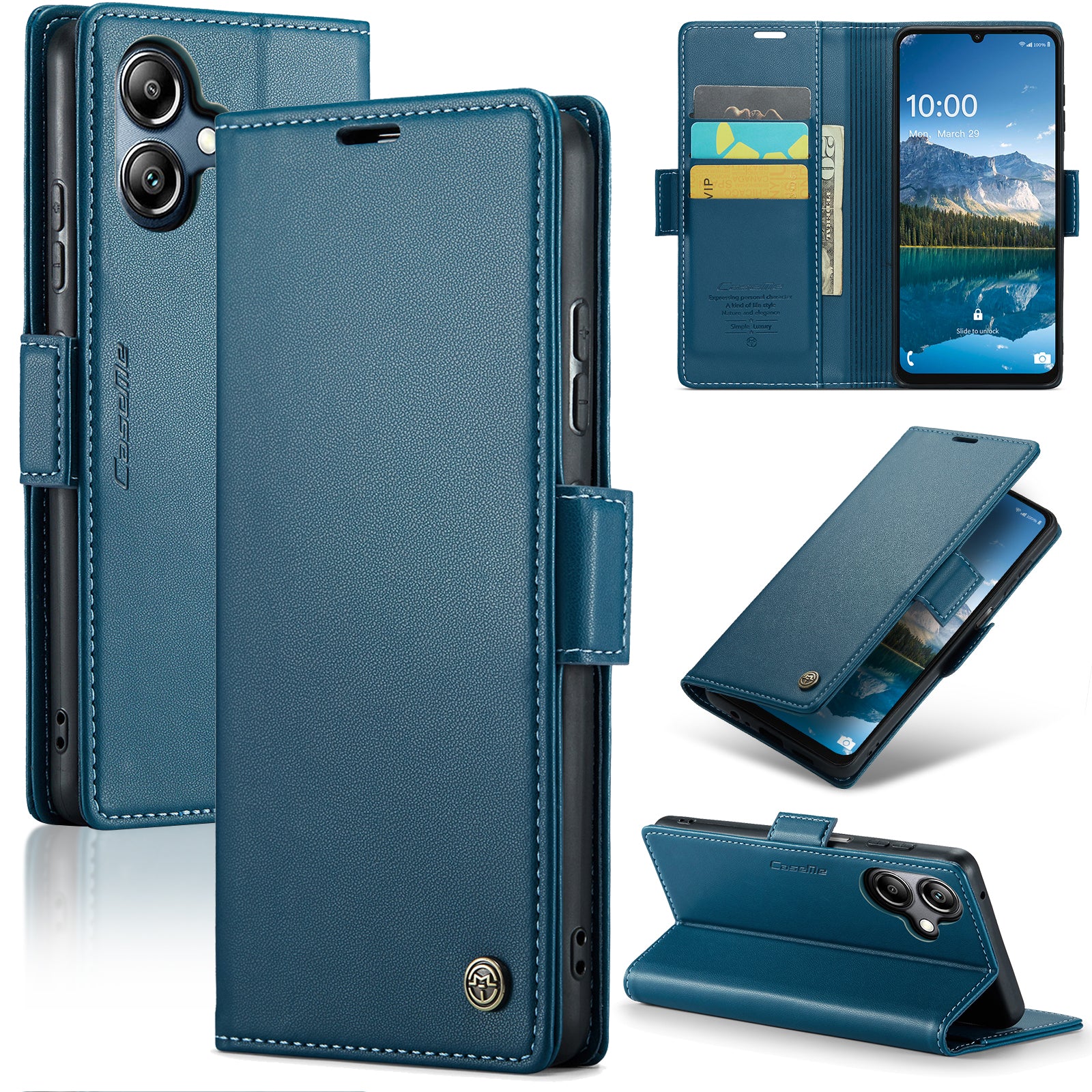 For Samsung Galaxy A06 Case CASEME 023 Series RFID Blocking Glossy Stand Phone Cover - Blue