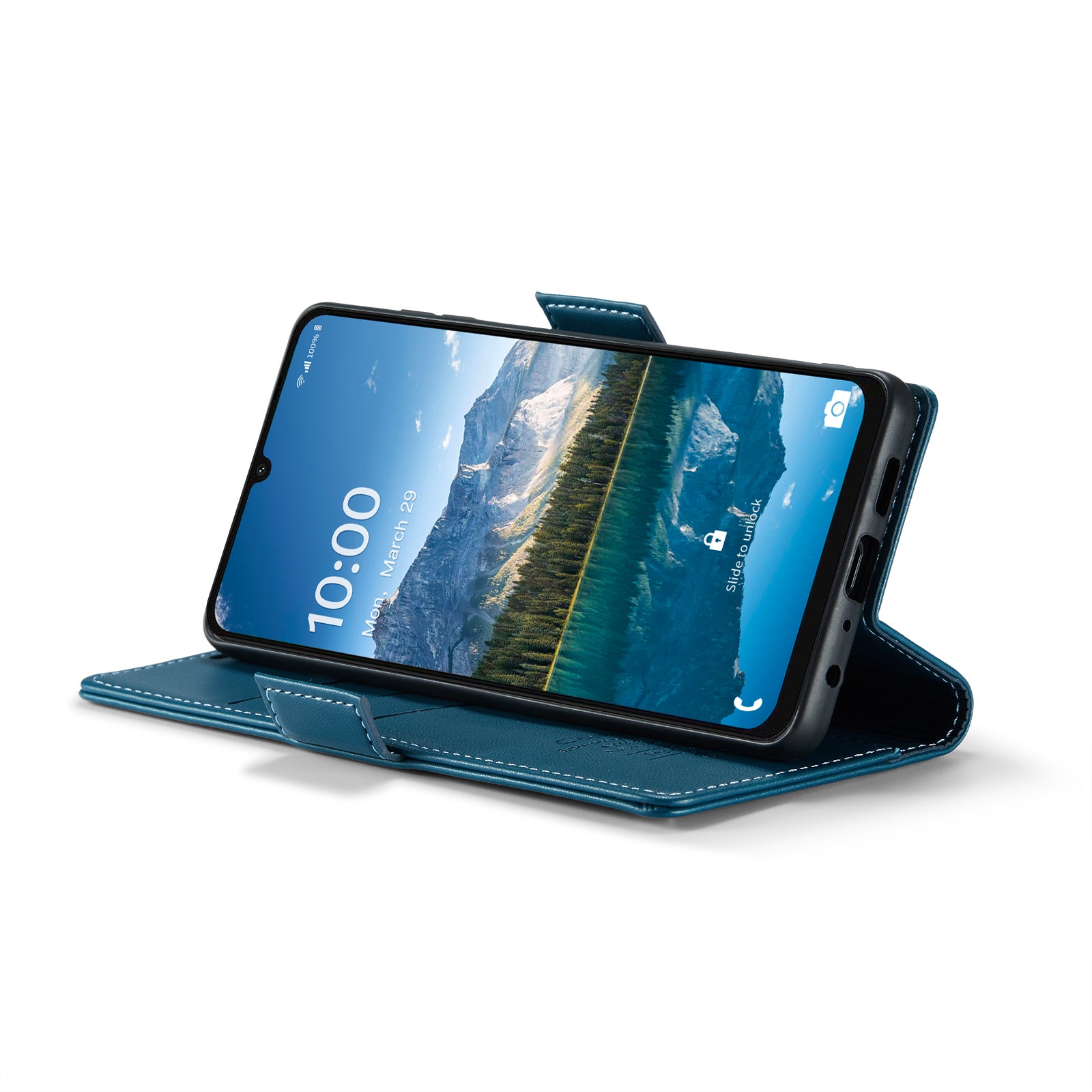 For Samsung Galaxy A06 Case CASEME 023 Series RFID Blocking Glossy Stand Phone Cover - Blue