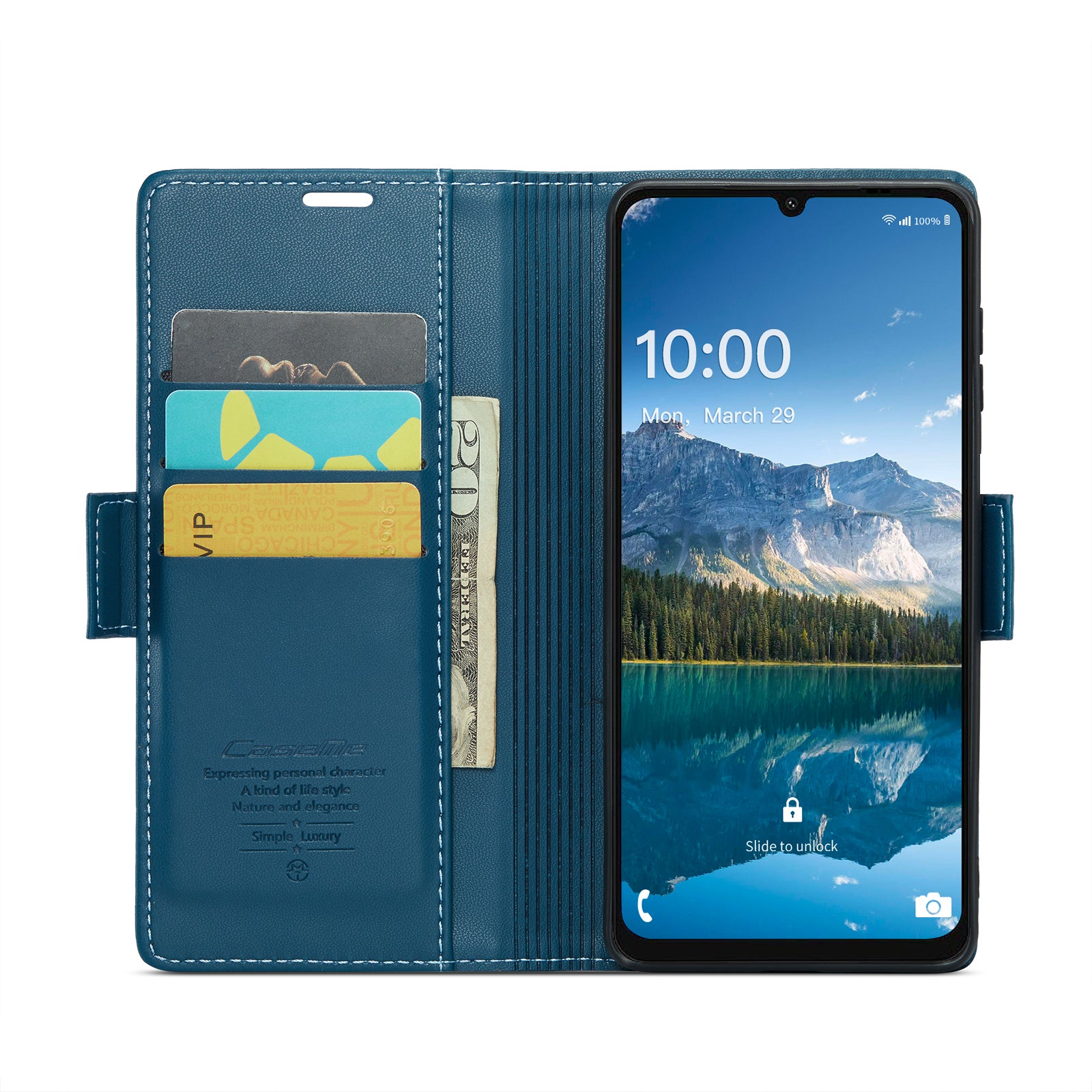 For Samsung Galaxy A06 Case CASEME 023 Series RFID Blocking Glossy Stand Phone Cover - Blue