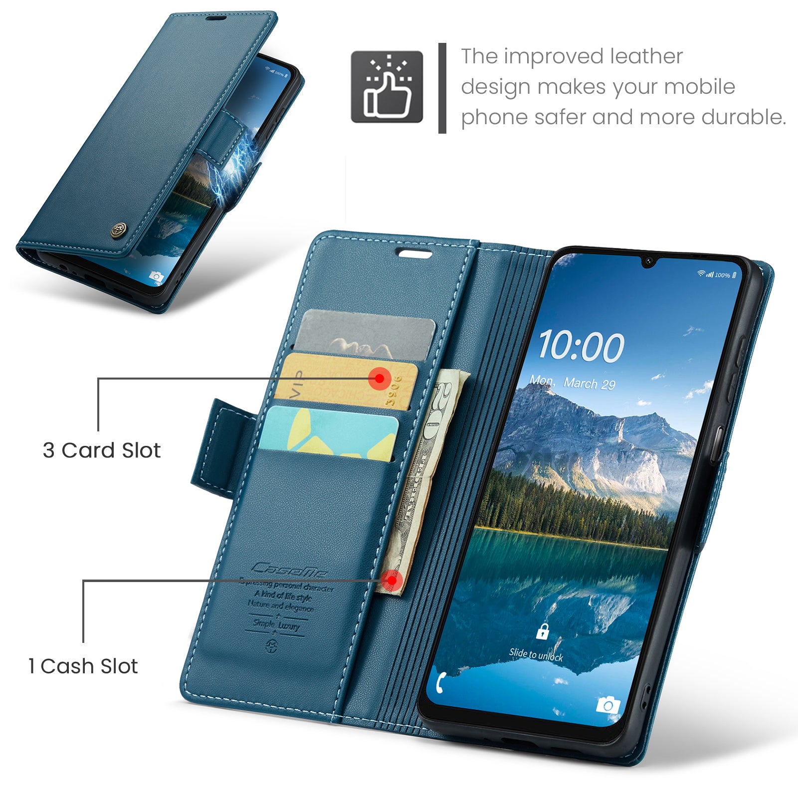 For Samsung Galaxy A06 Case CASEME 023 Series RFID Blocking Glossy Stand Phone Cover - Blue