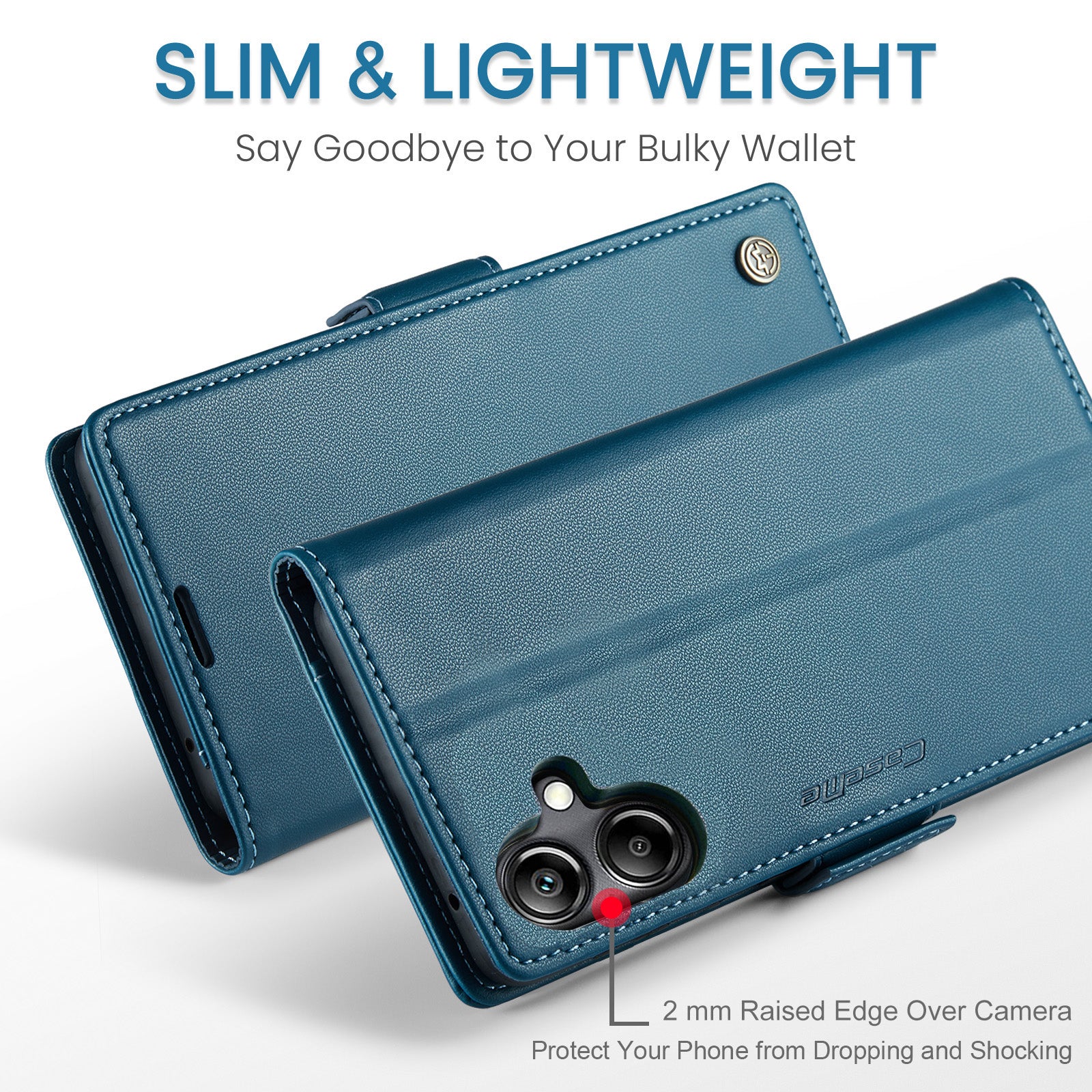 For Samsung Galaxy A06 Case CASEME 023 Series RFID Blocking Glossy Stand Phone Cover - Blue