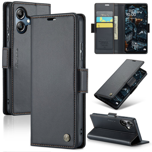 For Samsung Galaxy A06 Case CASEME 023 Series RFID Blocking Glossy Stand Phone Cover - Black