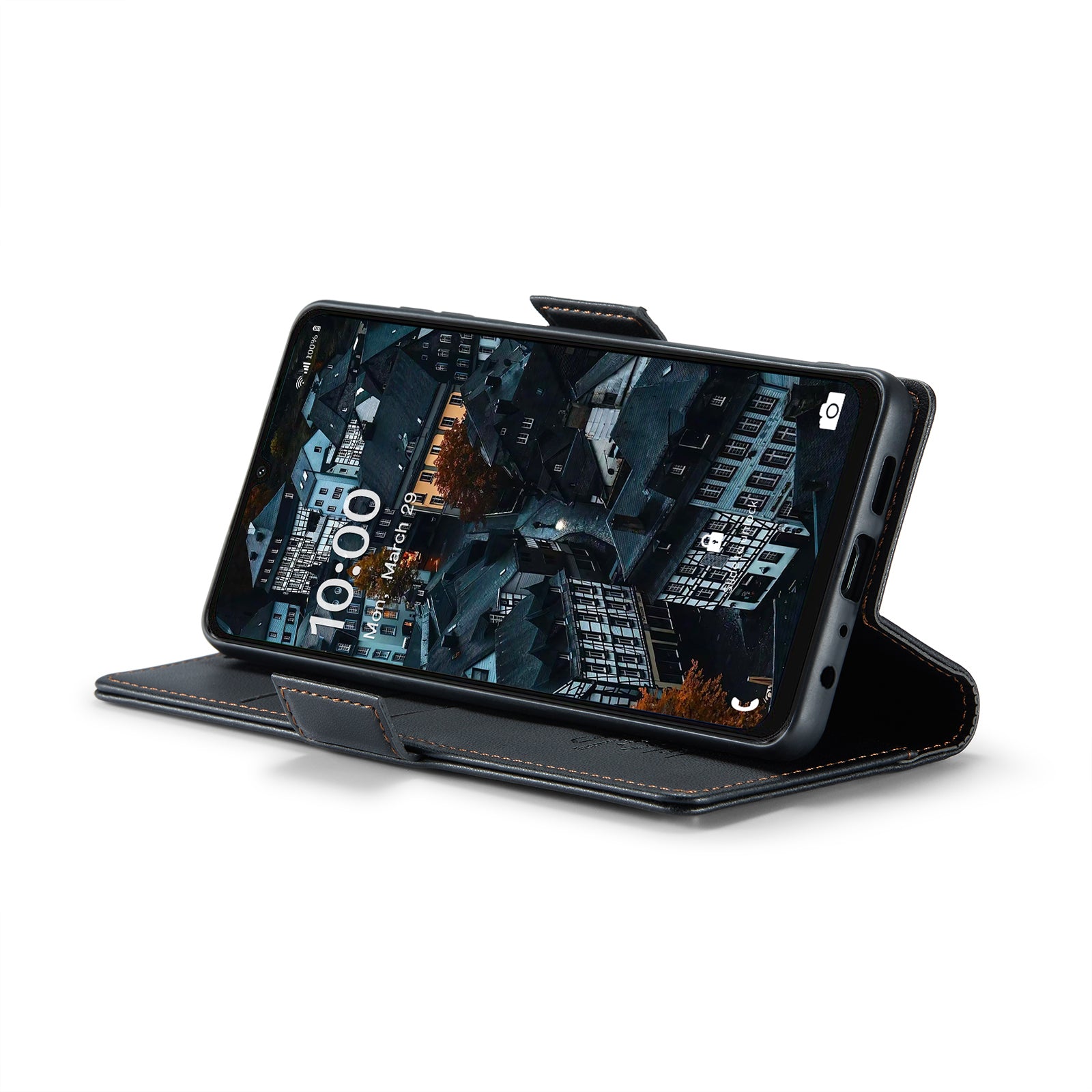 For Samsung Galaxy A06 Case CASEME 023 Series RFID Blocking Glossy Stand Phone Cover - Black