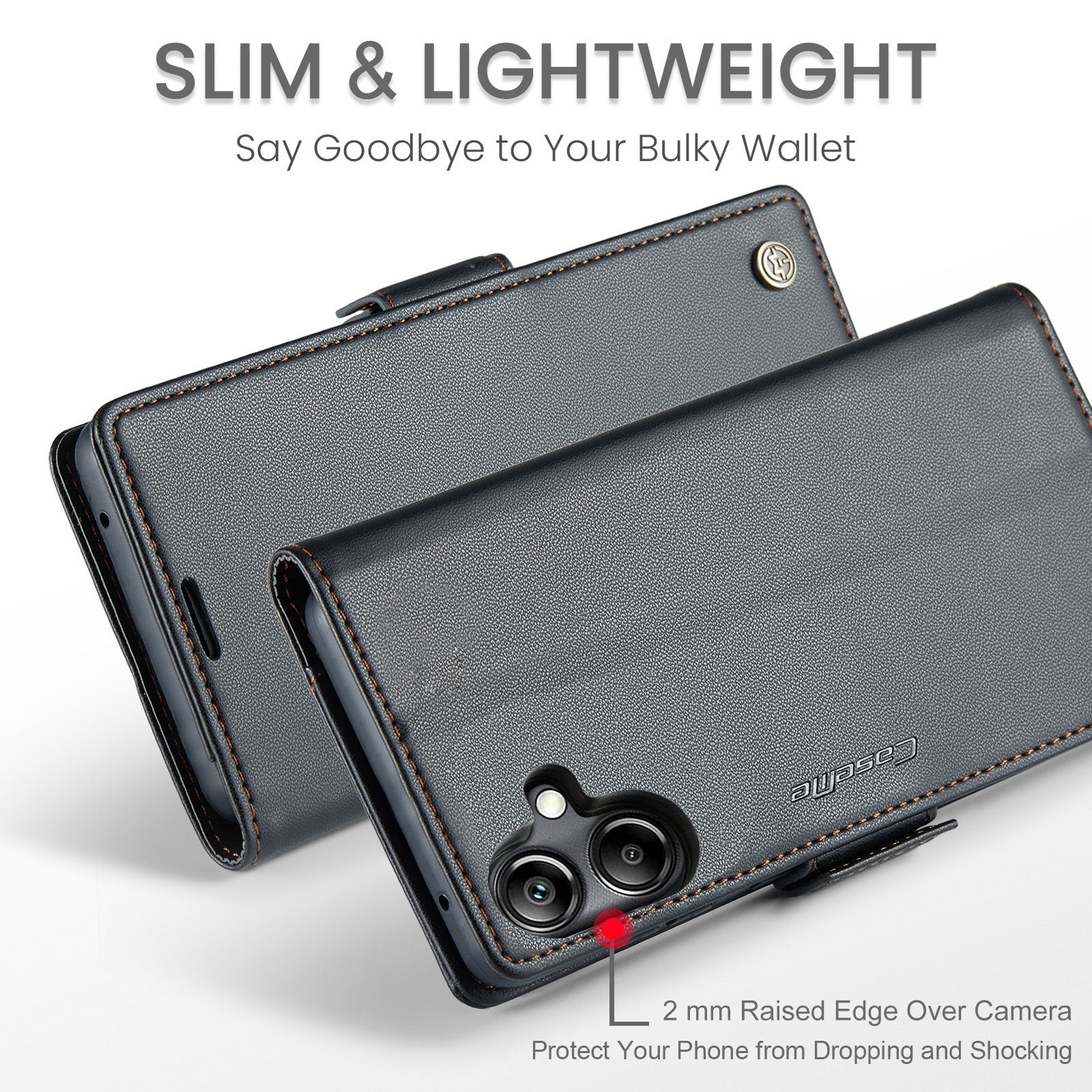 For Samsung Galaxy A06 Case CASEME 023 Series RFID Blocking Glossy Stand Phone Cover - Black