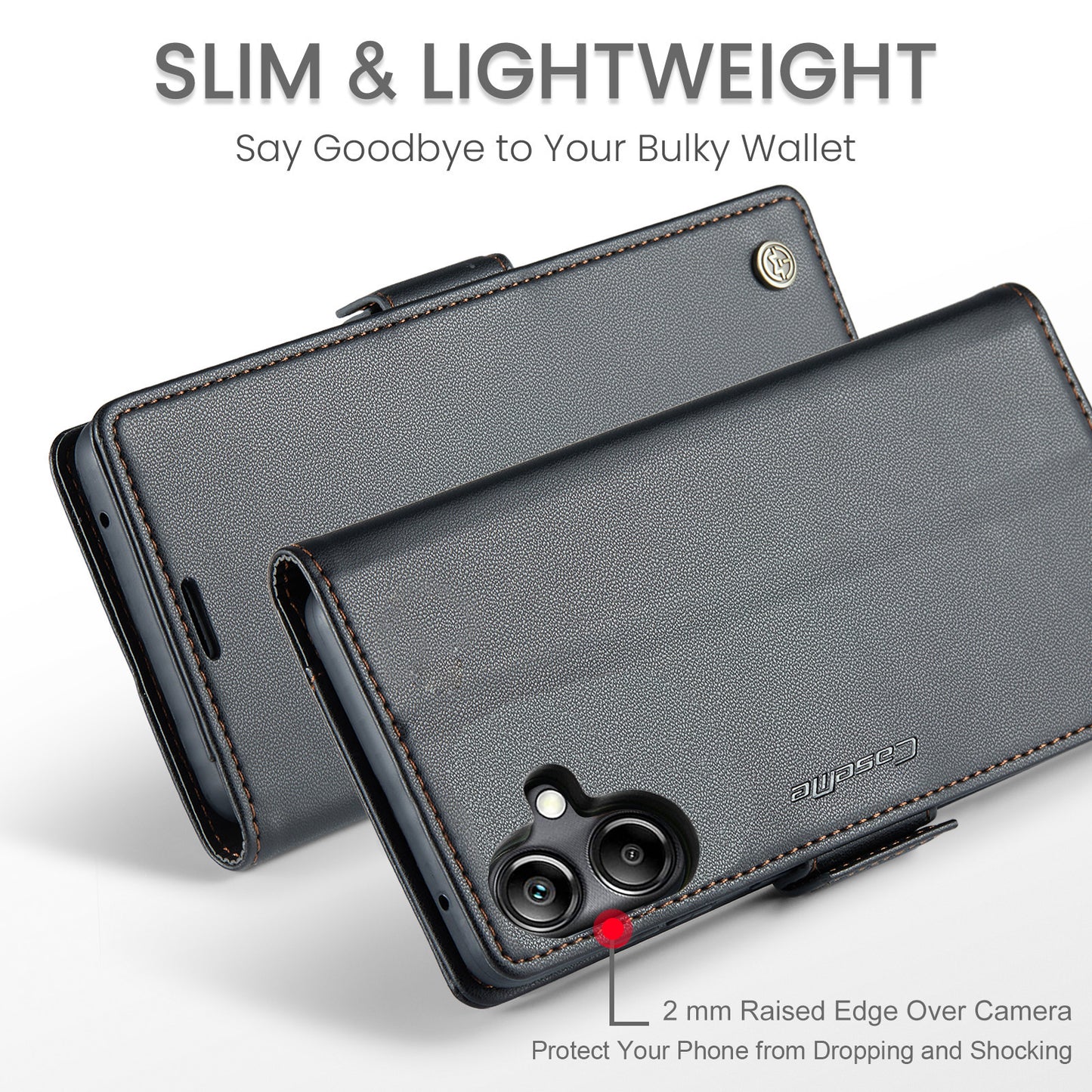For Samsung Galaxy A06 Case CASEME 023 Series RFID Blocking Glossy Stand Phone Cover - Black