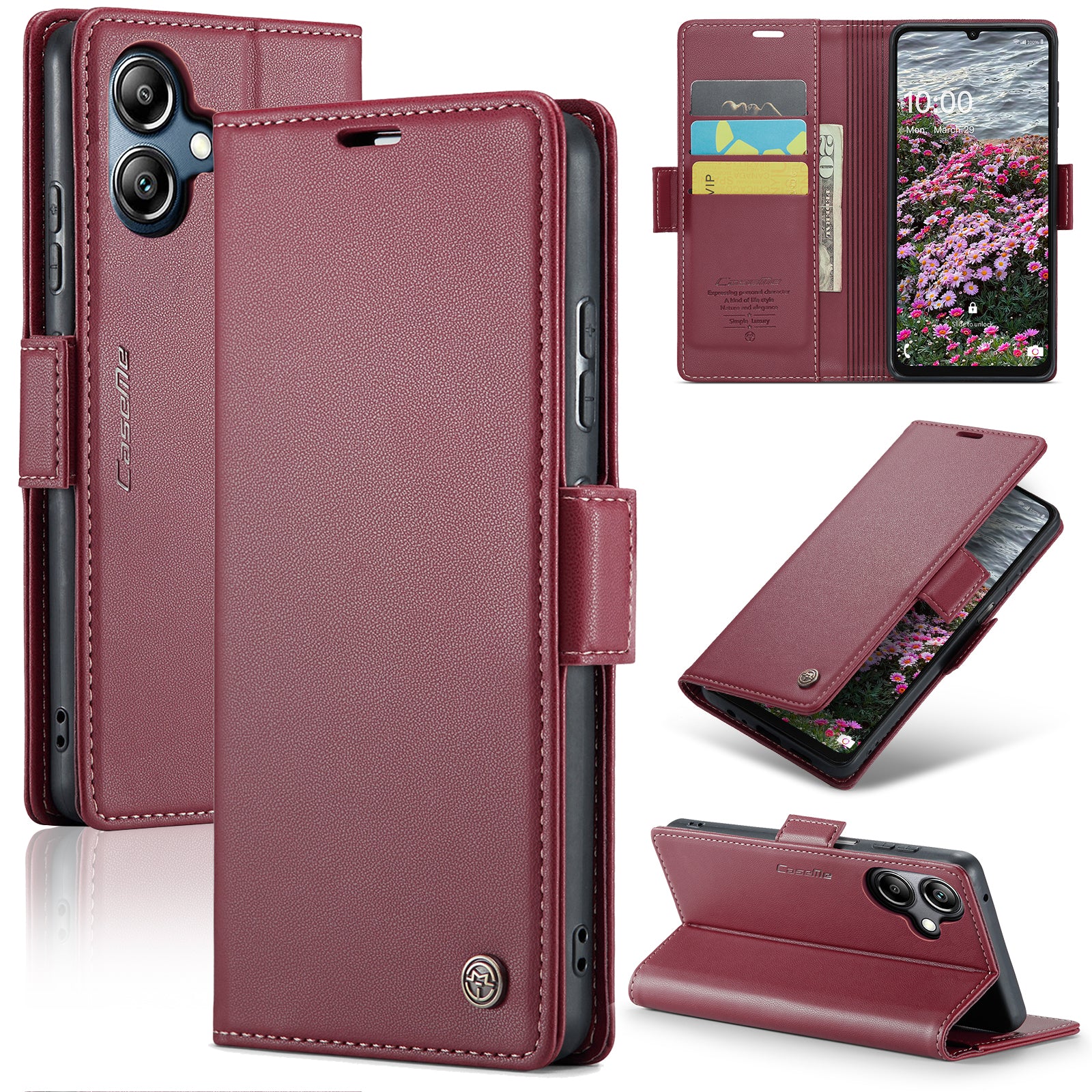 For Samsung Galaxy A06 Case CASEME 023 Series RFID Blocking Glossy Stand Phone Cover - Red