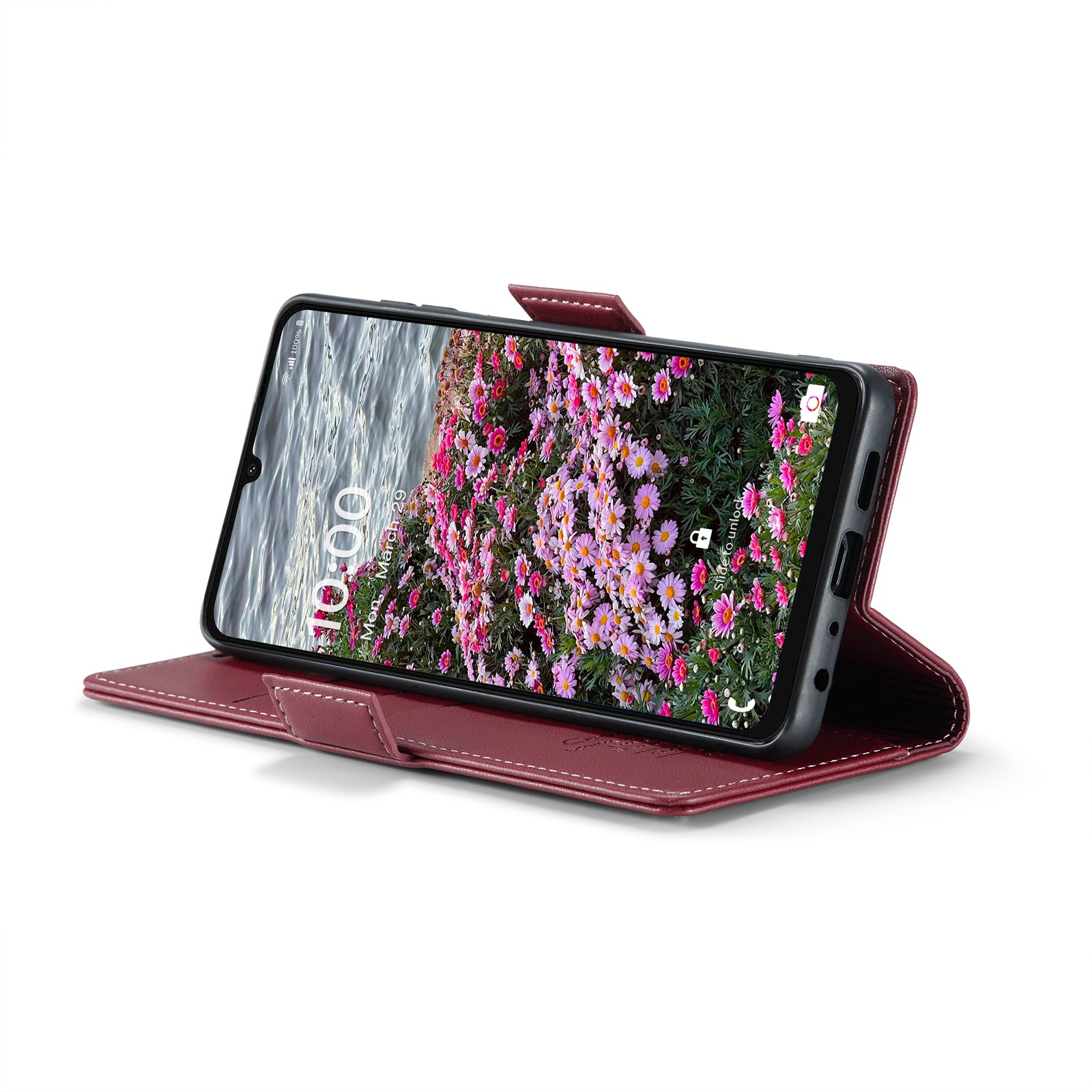 For Samsung Galaxy A06 Case CASEME 023 Series RFID Blocking Glossy Stand Phone Cover - Red