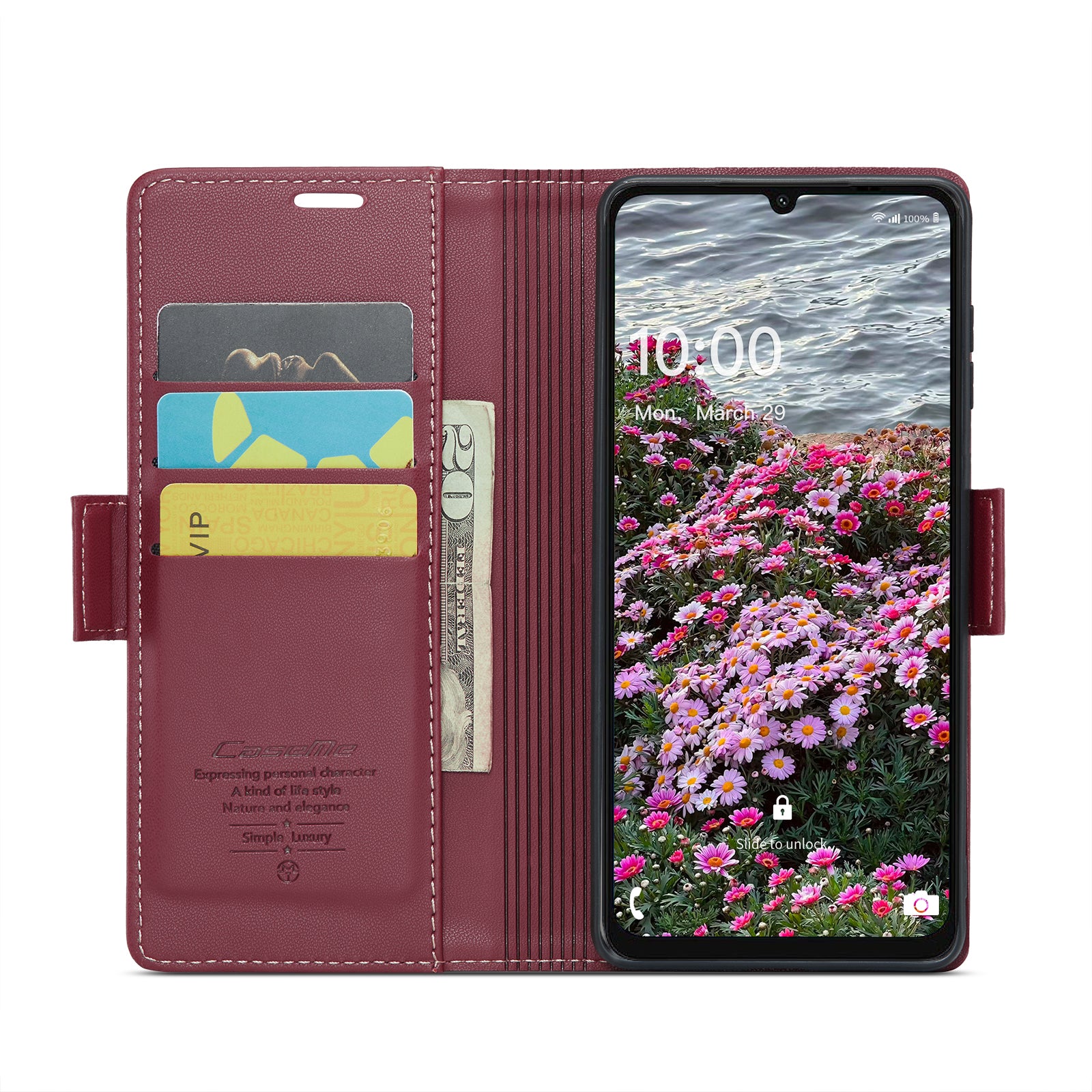 For Samsung Galaxy A06 Case CASEME 023 Series RFID Blocking Glossy Stand Phone Cover - Red