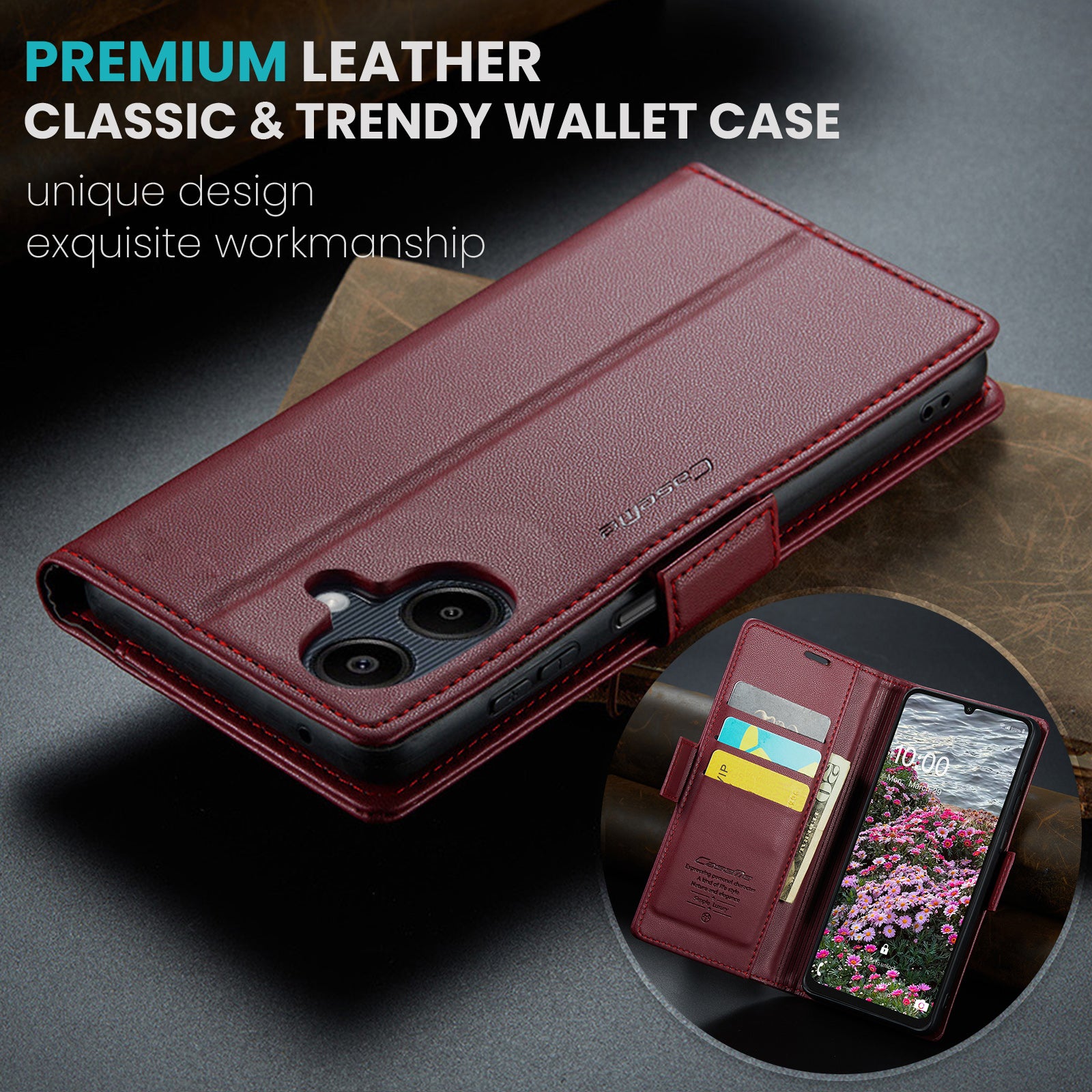 For Samsung Galaxy A06 Case CASEME 023 Series RFID Blocking Glossy Stand Phone Cover - Red