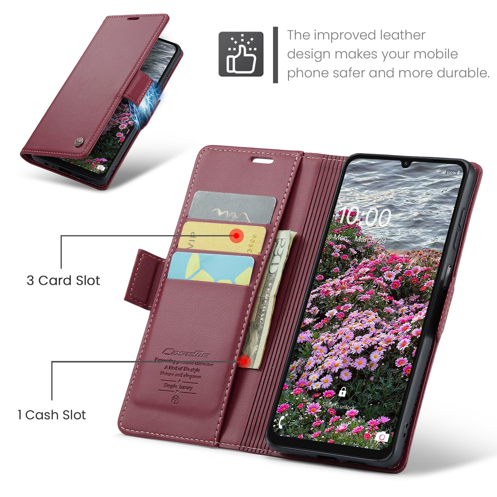 For Samsung Galaxy A06 Case CASEME 023 Series RFID Blocking Glossy Stand Phone Cover - Red