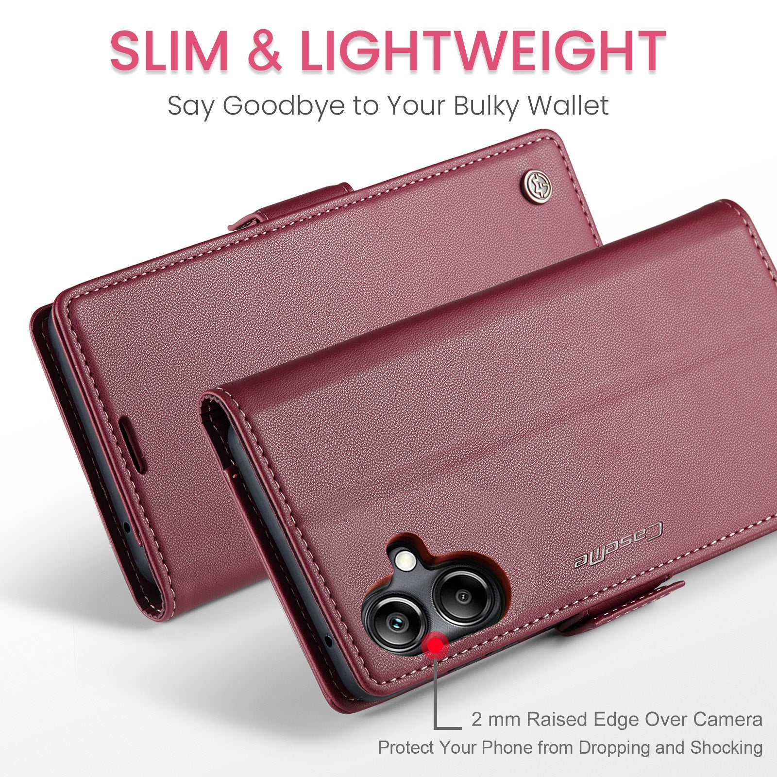 For Samsung Galaxy A06 Case CASEME 023 Series RFID Blocking Glossy Stand Phone Cover - Red