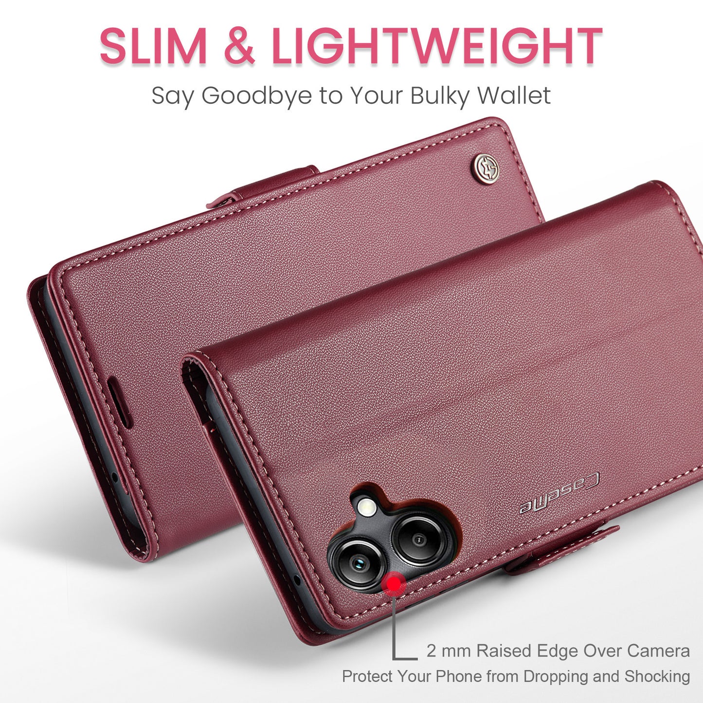 For Samsung Galaxy A06 Case CASEME 023 Series RFID Blocking Glossy Stand Phone Cover - Red