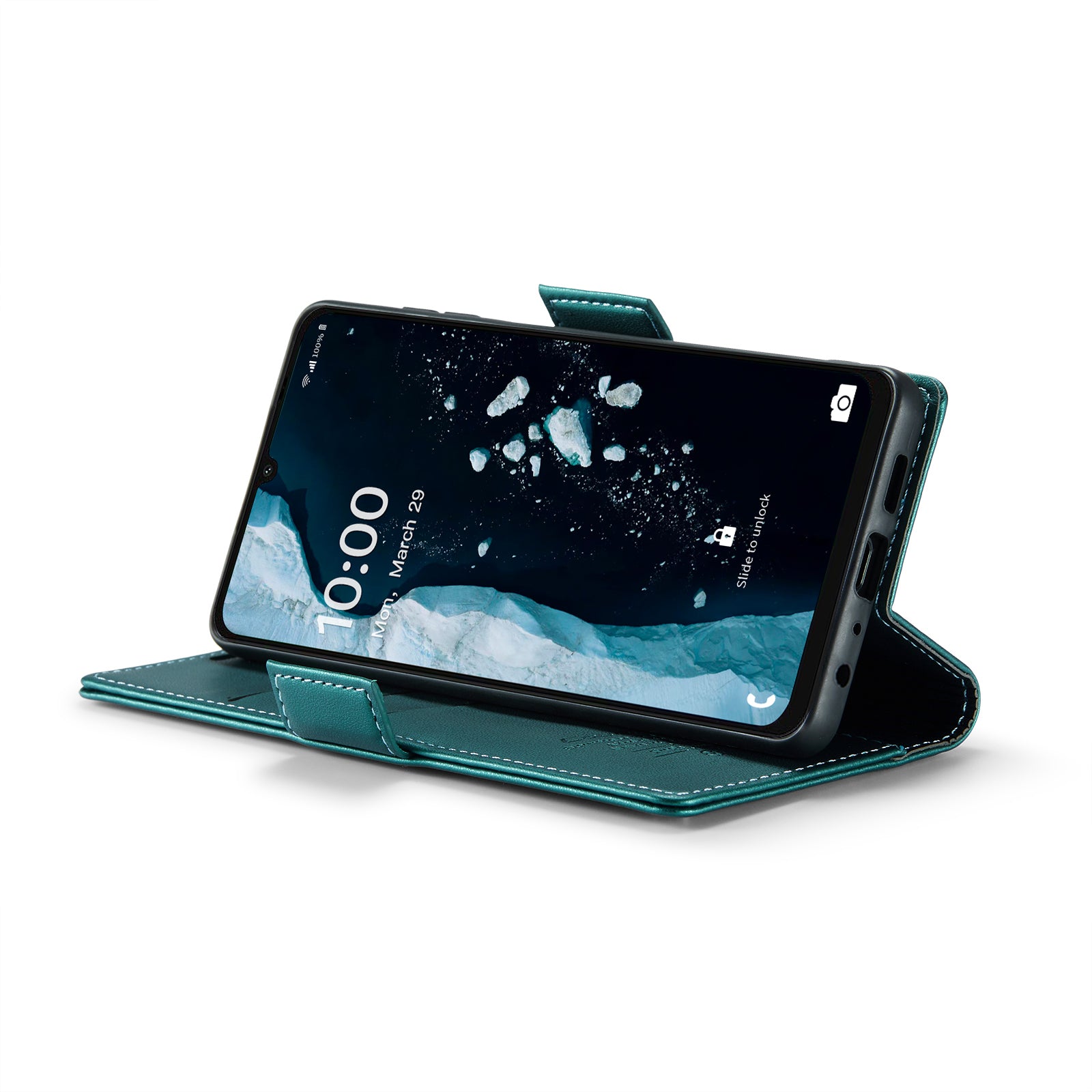 For Samsung Galaxy A06 Case CASEME 023 Series RFID Blocking Glossy Stand Phone Cover - Green