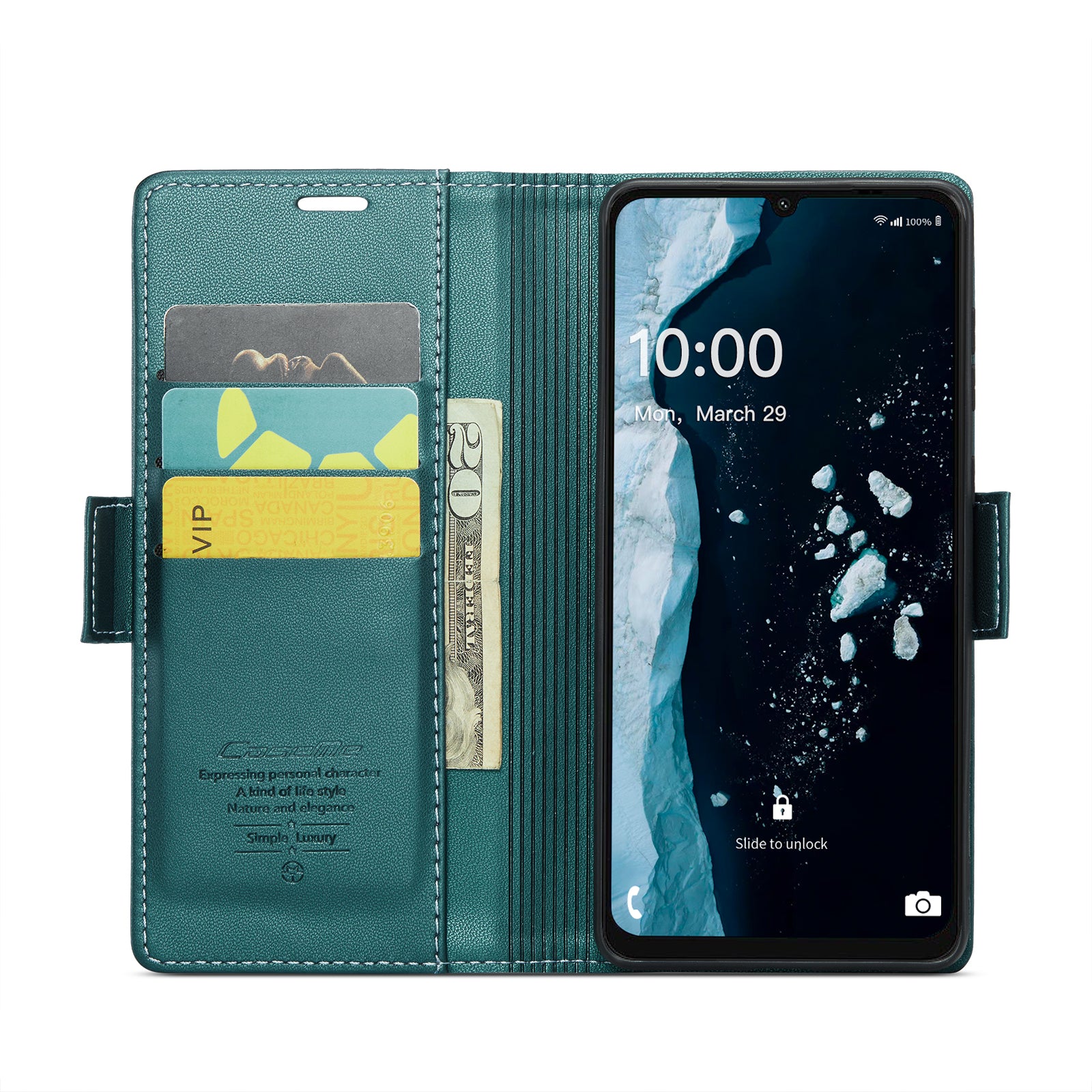 For Samsung Galaxy A06 Case CASEME 023 Series RFID Blocking Glossy Stand Phone Cover - Green