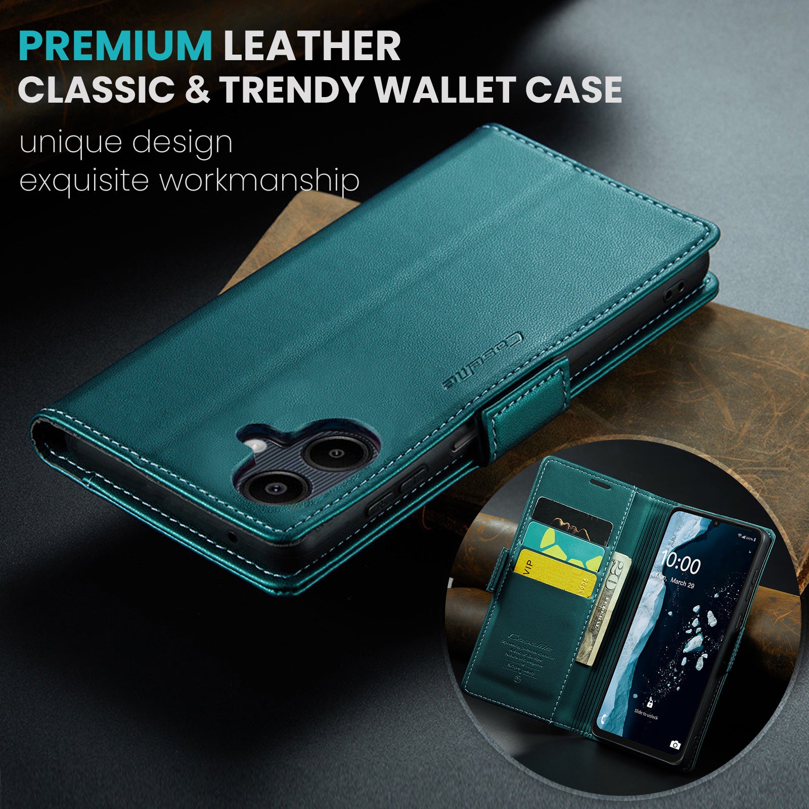 For Samsung Galaxy A06 Case CASEME 023 Series RFID Blocking Glossy Stand Phone Cover - Green