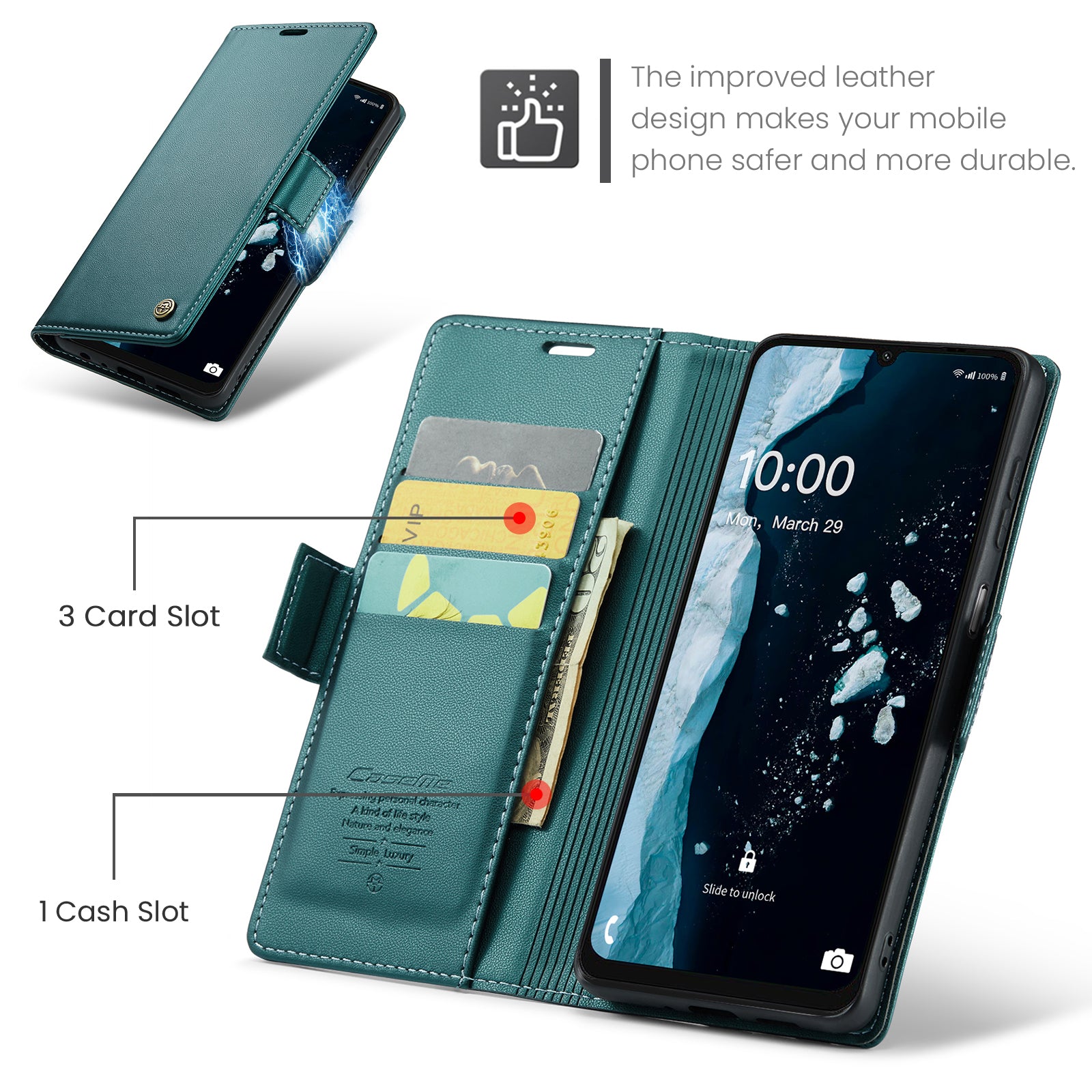 For Samsung Galaxy A06 Case CASEME 023 Series RFID Blocking Glossy Stand Phone Cover - Green