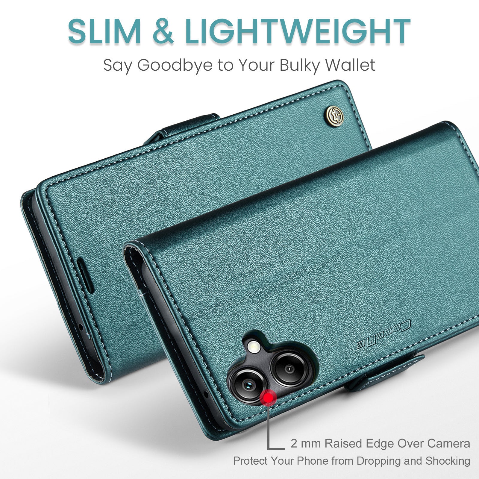 For Samsung Galaxy A06 Case CASEME 023 Series RFID Blocking Glossy Stand Phone Cover - Green