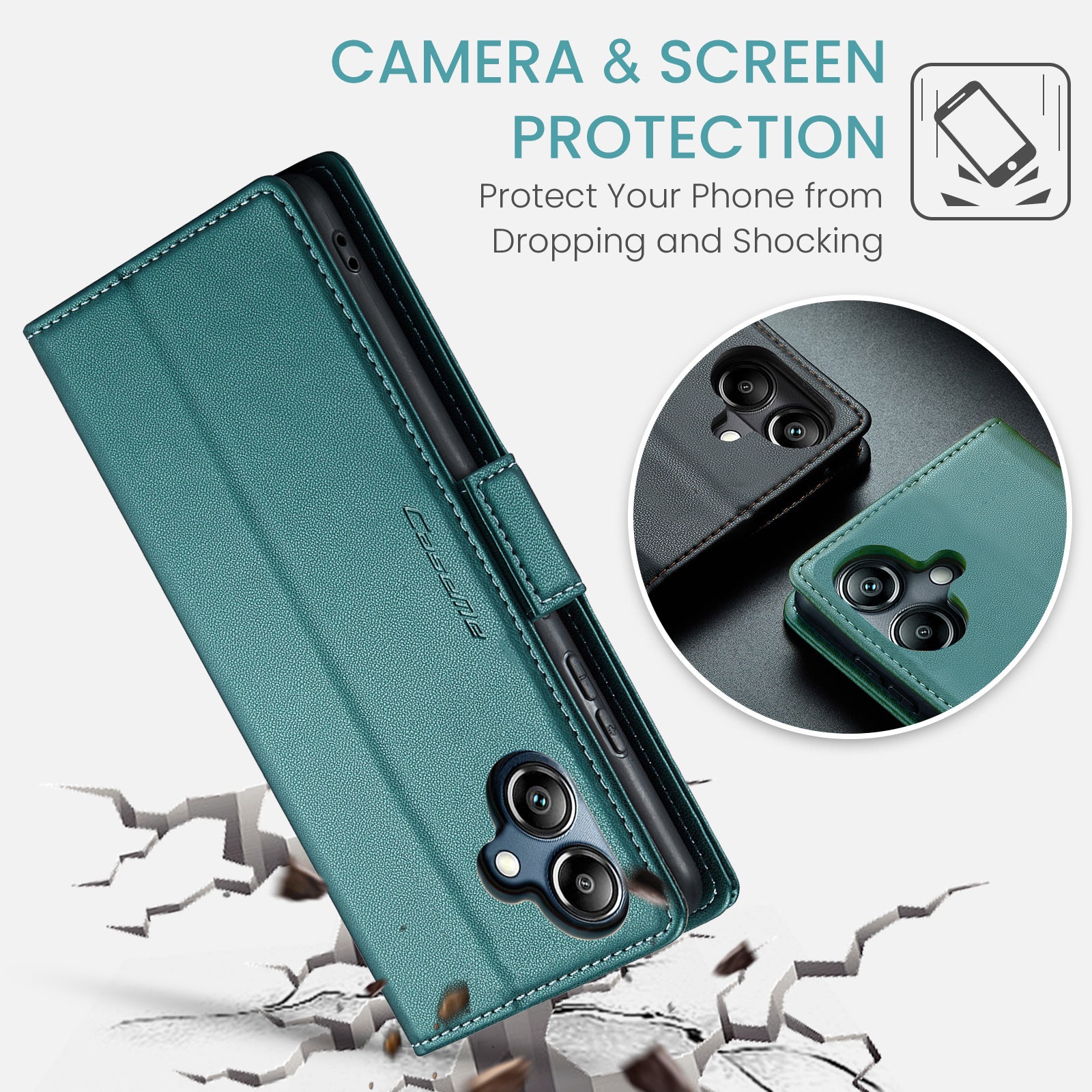 For Samsung Galaxy A06 Case CASEME 023 Series RFID Blocking Glossy Stand Phone Cover - Green