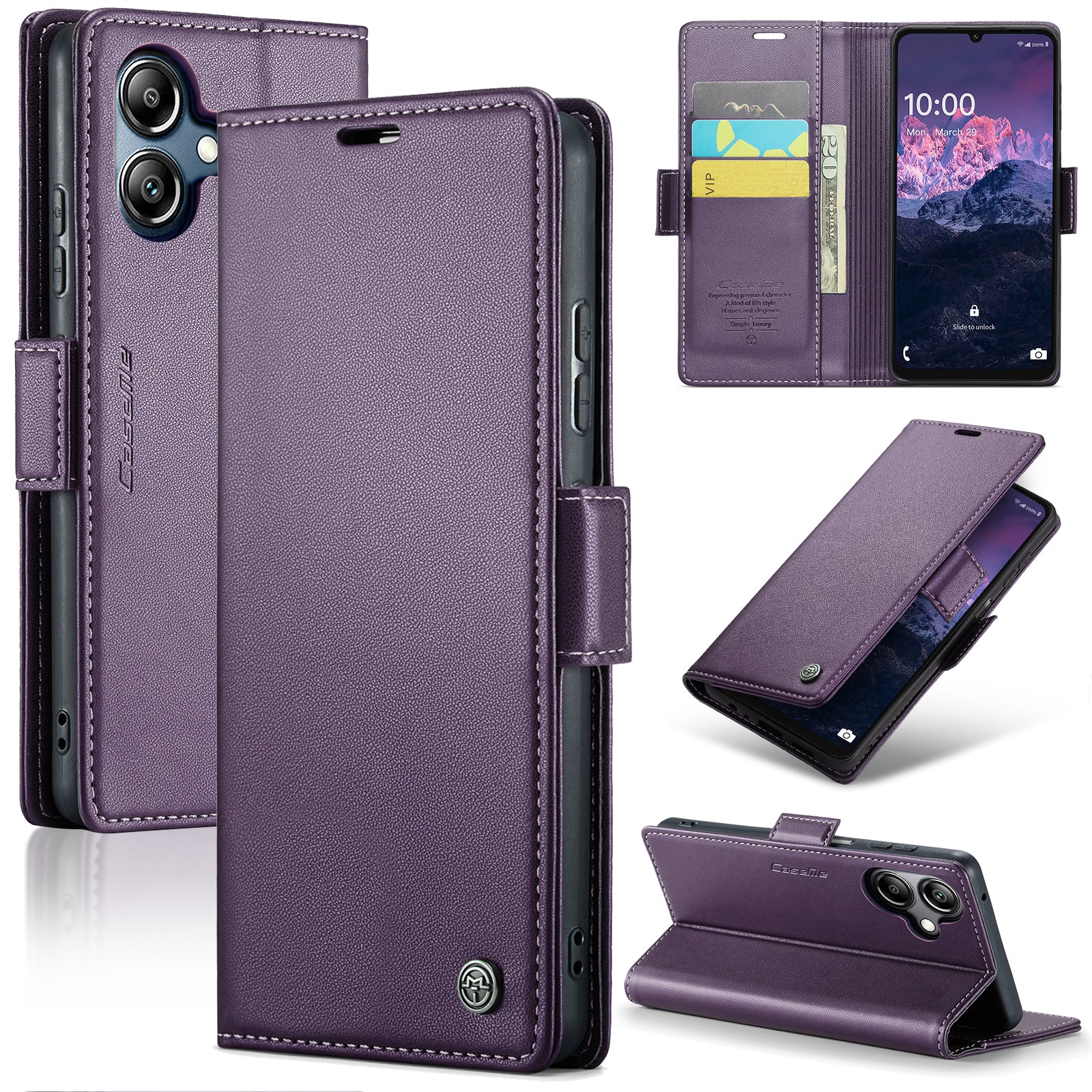 For Samsung Galaxy A06 Case CASEME 023 Series RFID Blocking Glossy Stand Phone Cover - Purple