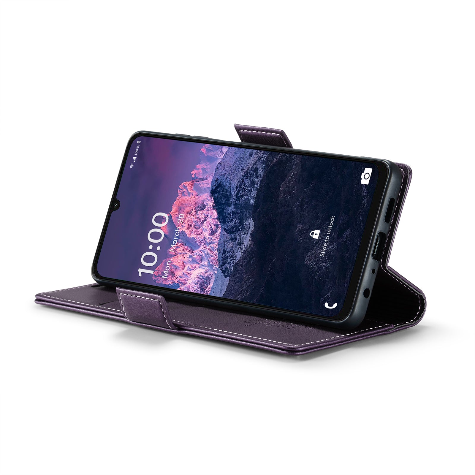 For Samsung Galaxy A06 Case CASEME 023 Series RFID Blocking Glossy Stand Phone Cover - Purple