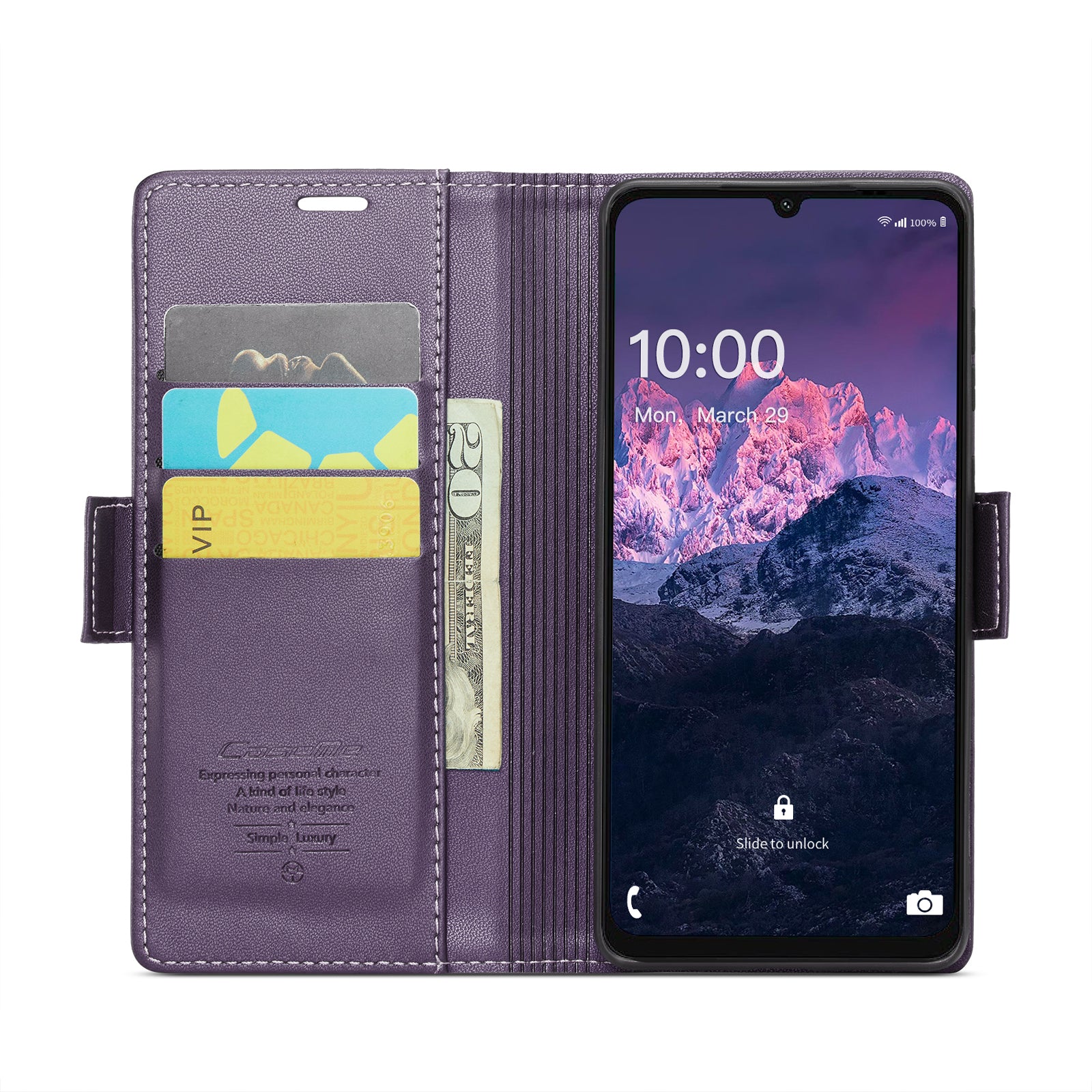 For Samsung Galaxy A06 Case CASEME 023 Series RFID Blocking Glossy Stand Phone Cover - Purple