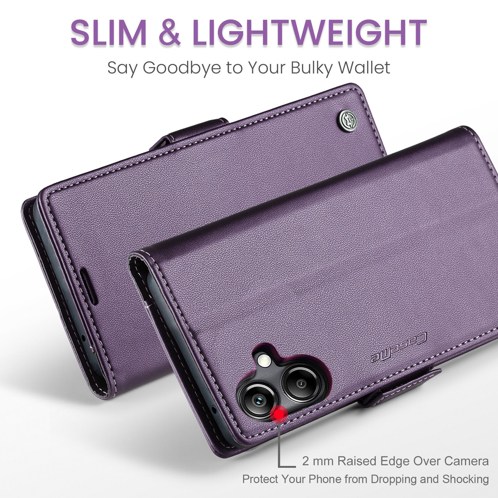 For Samsung Galaxy A06 Case CASEME 023 Series RFID Blocking Glossy Stand Phone Cover - Purple