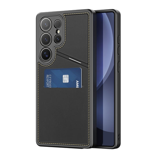 For Samsung Galaxy S25 Ultra Case DUX DUCIS Rafi II Series  Magnetic Case Kickstand Card Slots Leather+TPU Phone Cover - Black