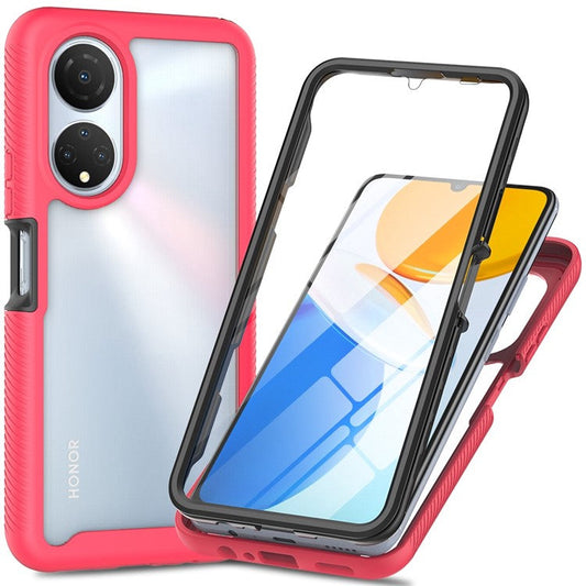 PC + TPU + PET Screen Protector Phone Case for Honor X7, All-round Protection Cell Phone Cover - Pink
